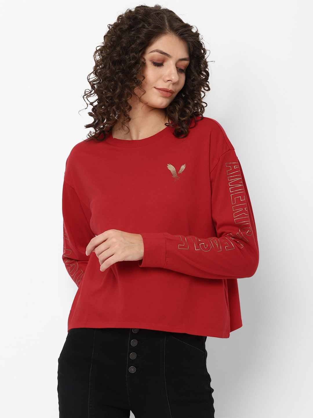 AMERICAN EAGLE OUTFITTERS Women Red Pure Cotton T-shirt