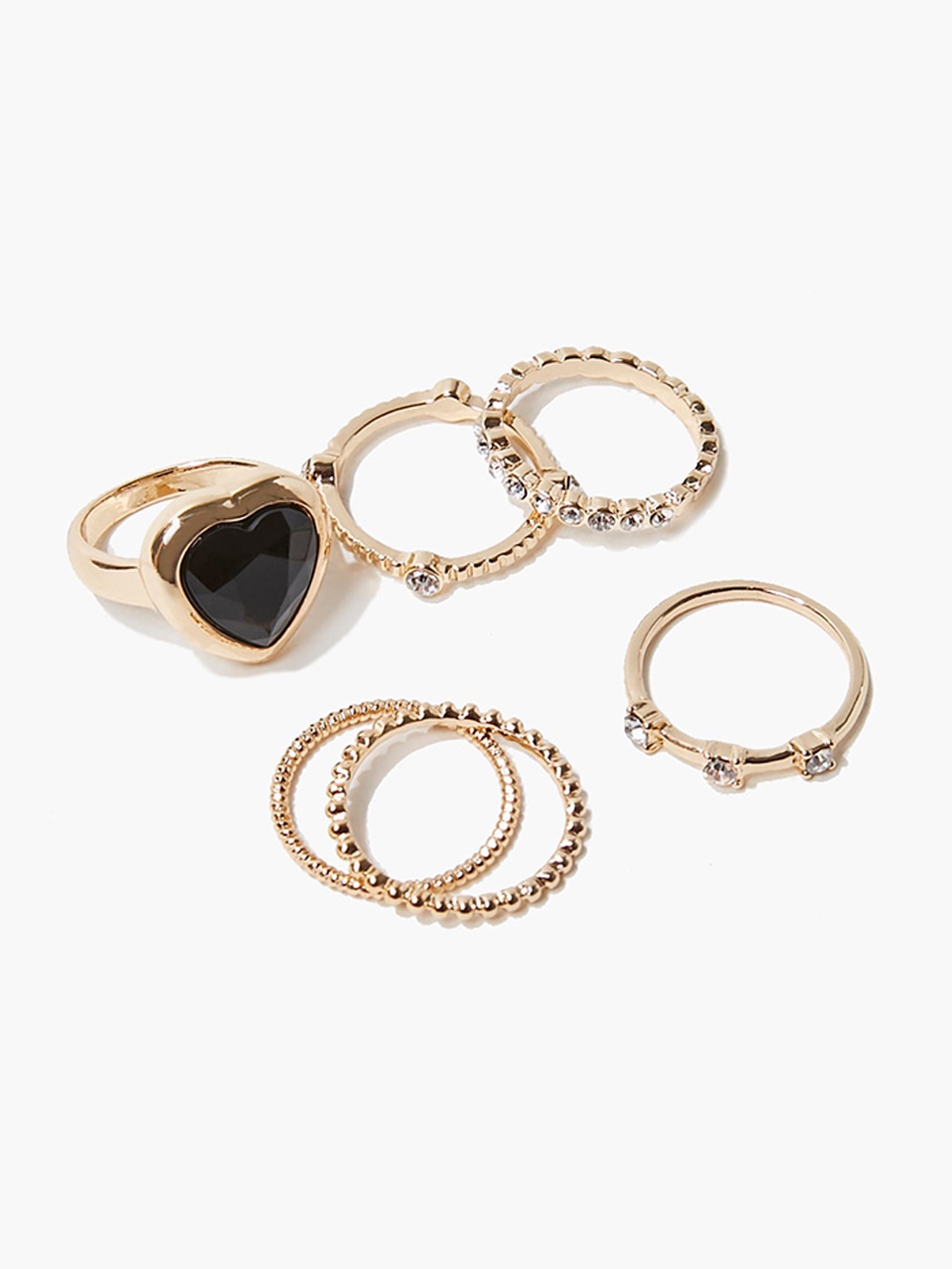 FOREVER 21 Set Of 6 Gold-Toned & White Stone-Studded Fingerring