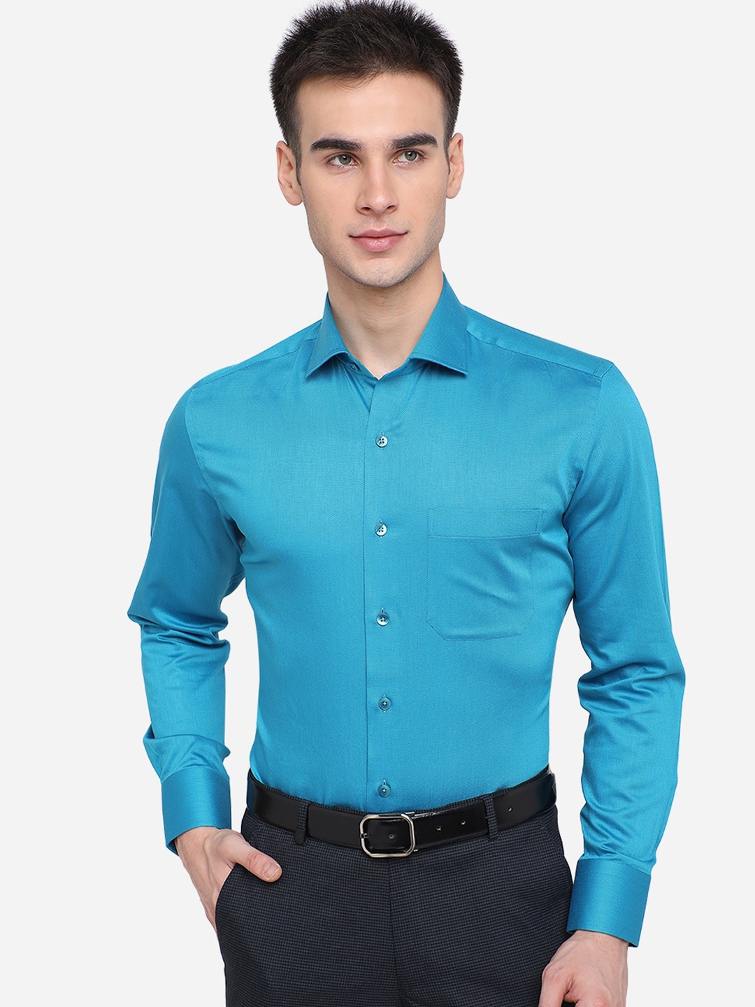 METAL Men Blue Slim Fit Cotton Casual Shirt