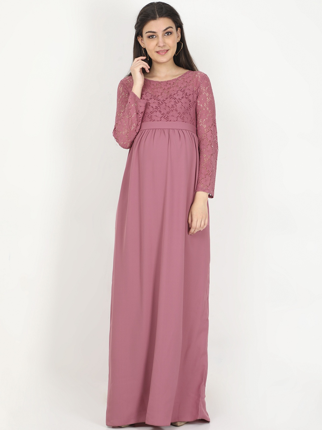 The Mom Store Mauve Georgette Maternity Maxi Dress