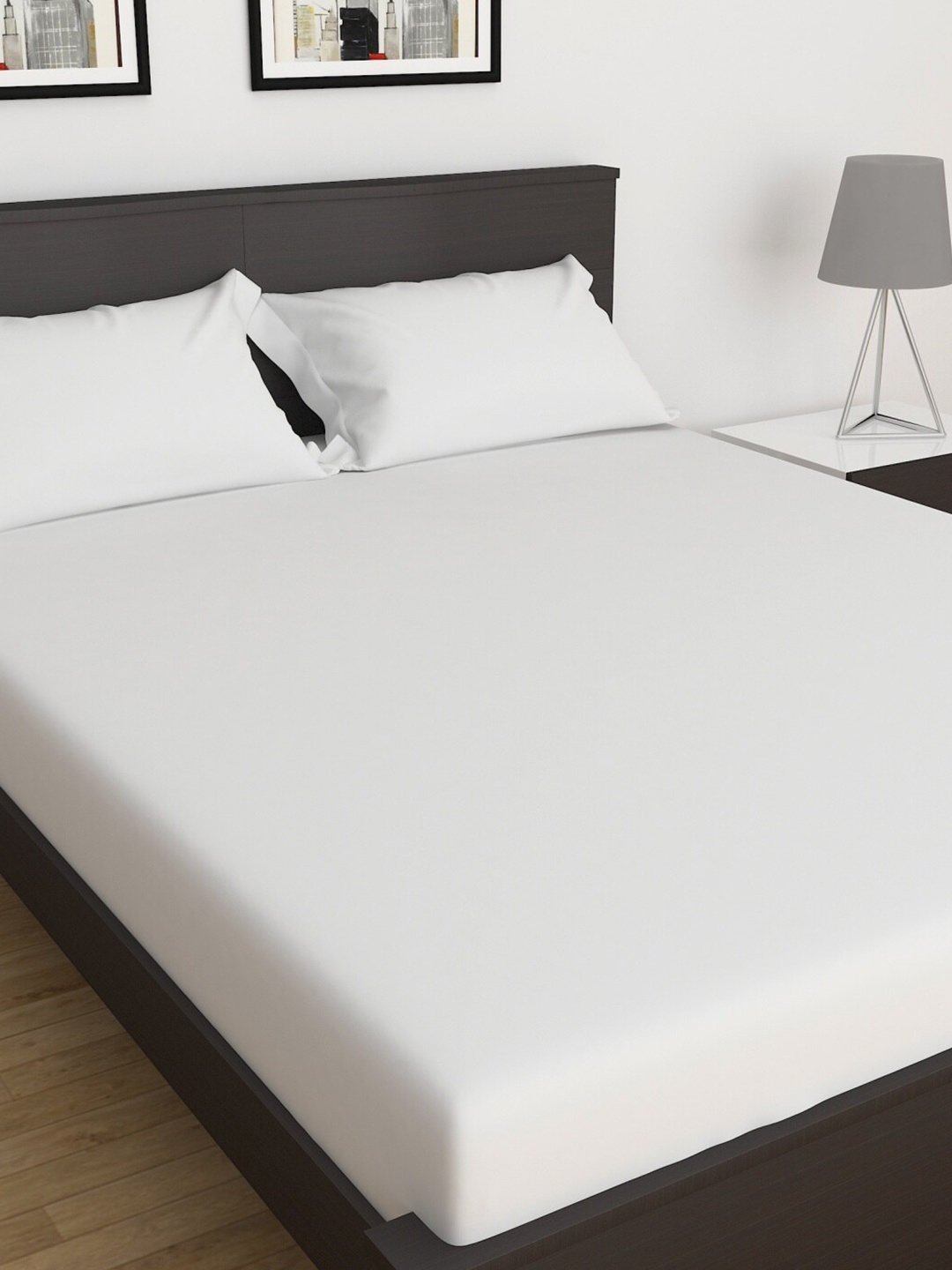 Home Centre Marshmellow Solid 3-Piece Double Bedsheet Set, White