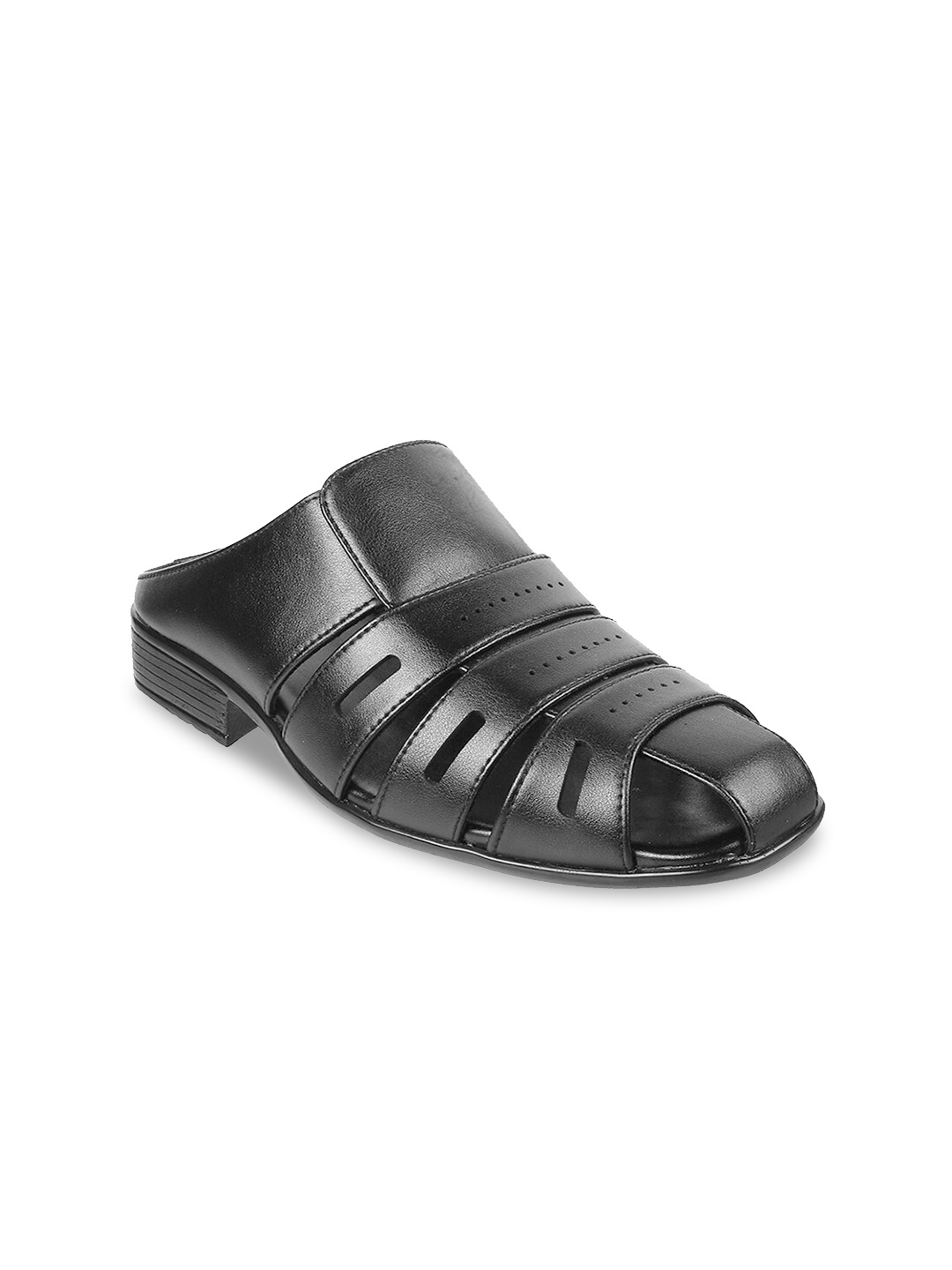Mochi Men Black Leather Fisherman Sandals