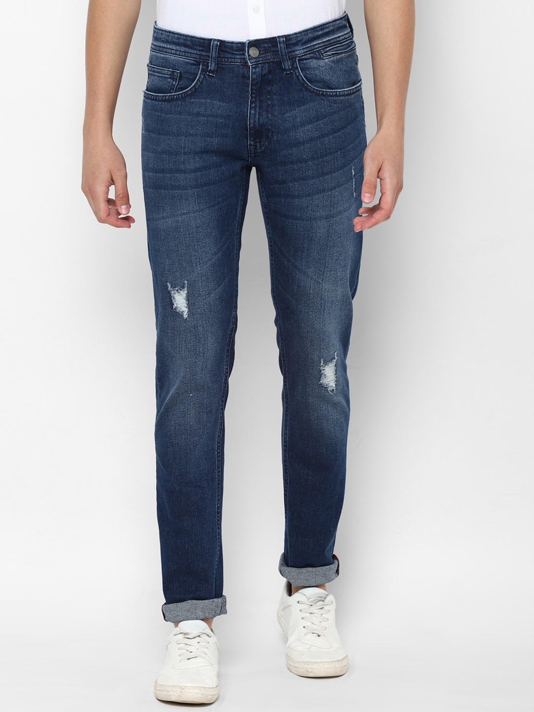 Allen Solly Men Blue Skinny Fit Mildly Distressed Light Fade Jeans