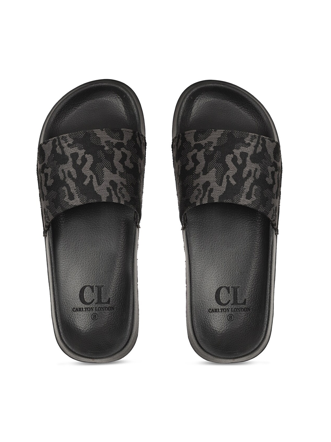 Carlton London Men Black & Grey Printed Sliders