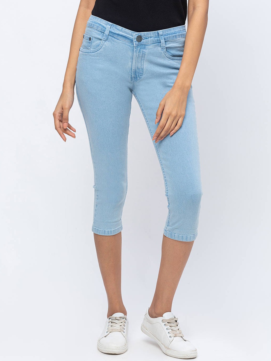 ZOLA Women Blue Pencil Slim Fit Cotton Lightweight Denim Capris