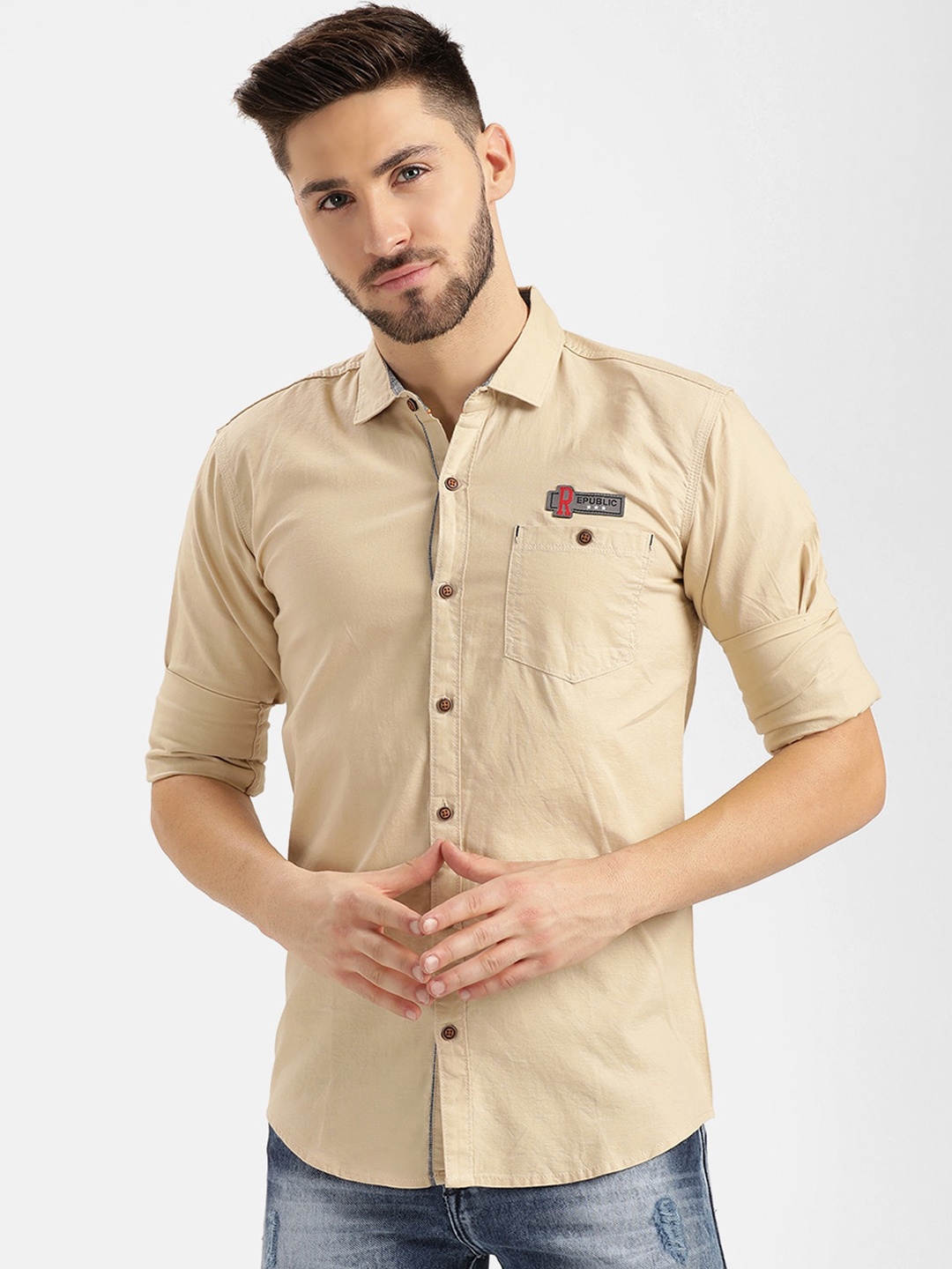 V2 Value & Variety Men Beige Casual Shirt