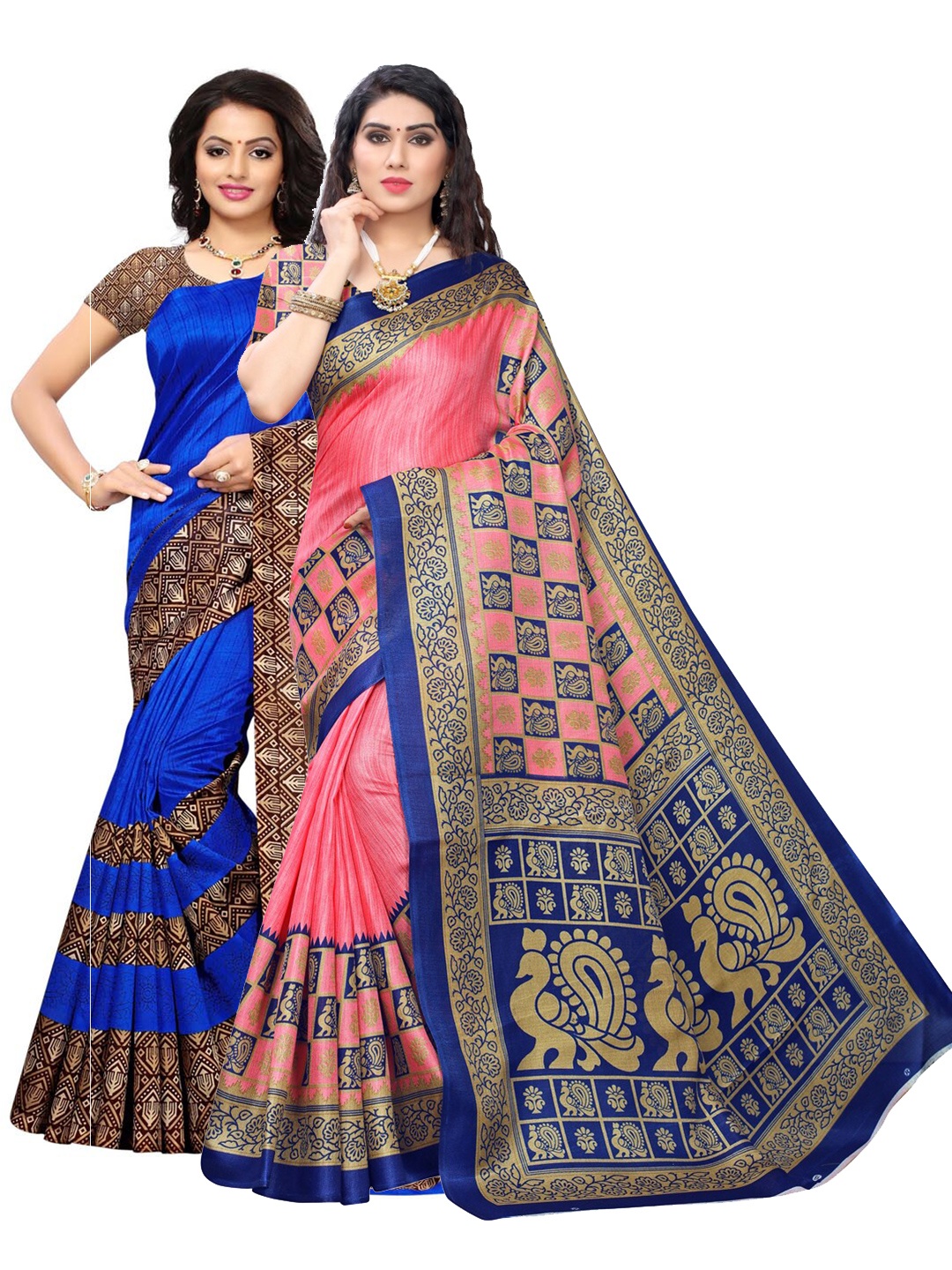 KALINI Blue & Pink Pack of 2 Saree