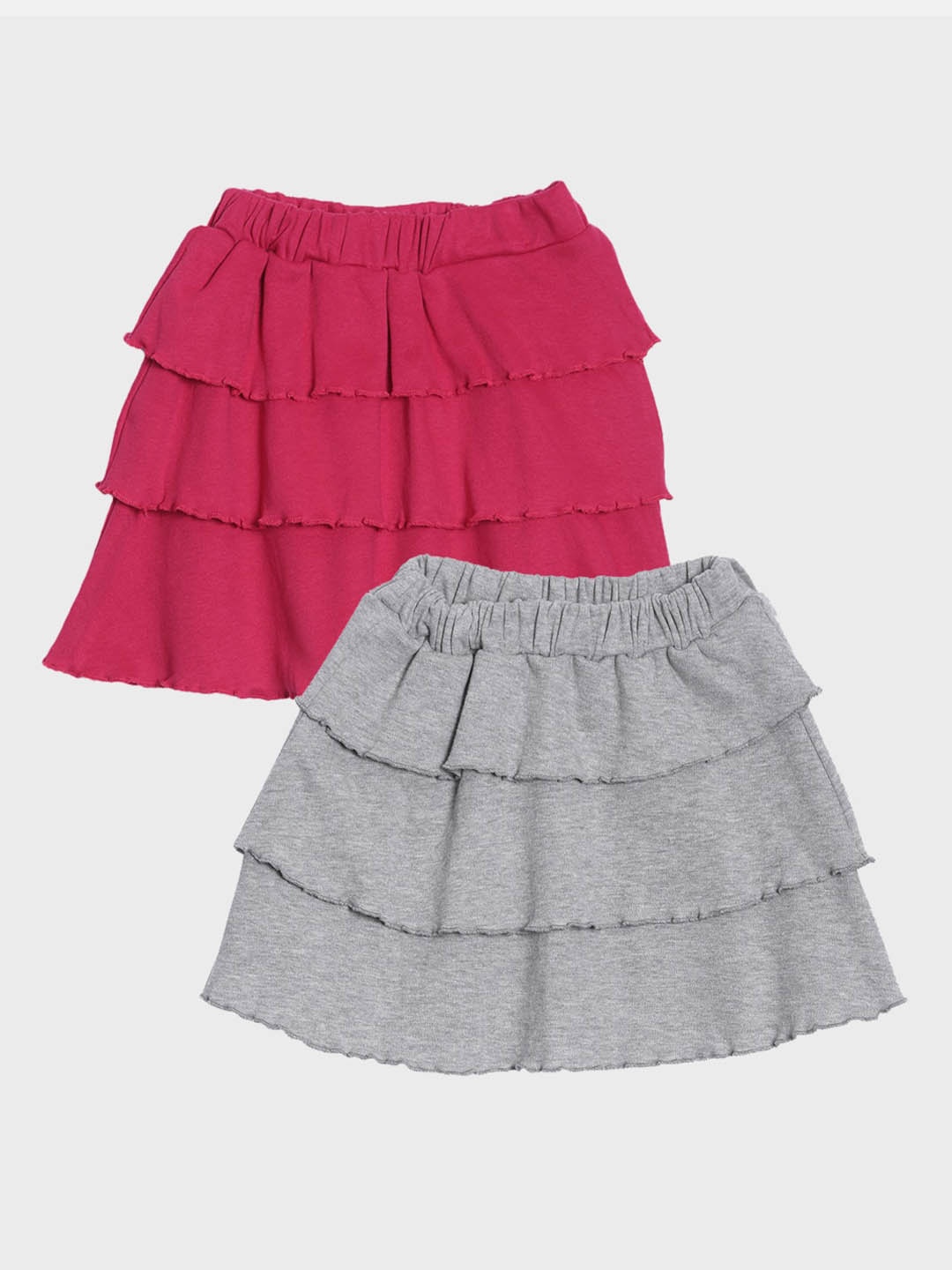 Kryptic Girls Pack Of 2 Pure Cotton Tiered Knee-Length Skirt, Pink