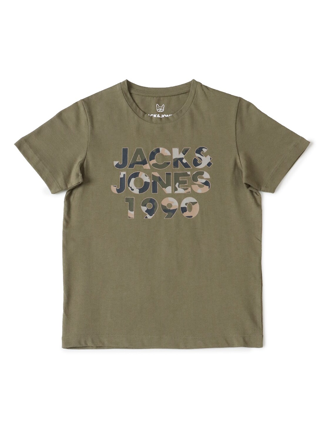 Jack & Jones Boys Green Typography Printed V-Neck Applique T-shirt