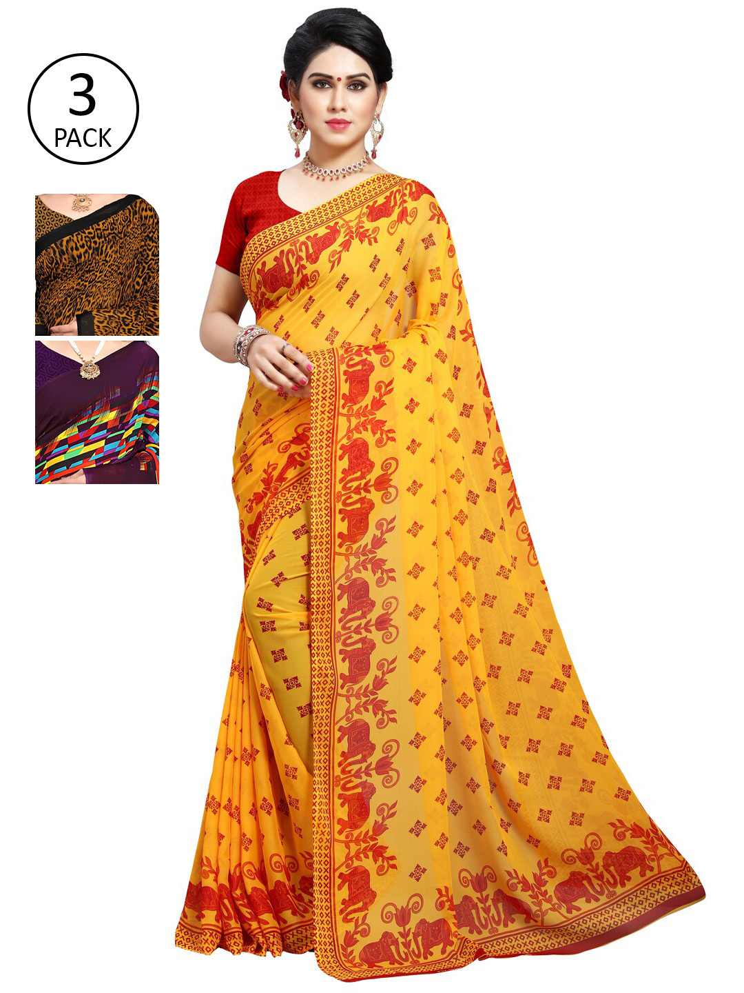 KALINI Pack Of 3 Poly Georgette Printed Sarees, Yellow
KALINI Pack Of 3 Poly Georgette Printed Sarees, Yellow