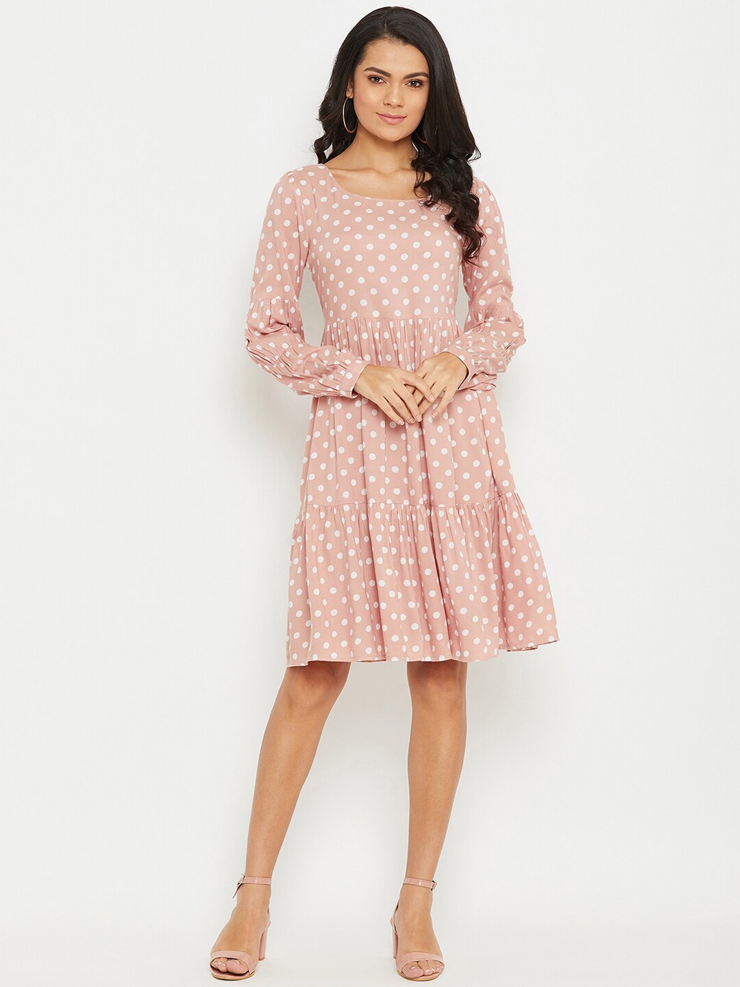 PANIT Pink Polka Dot Tiered Dress