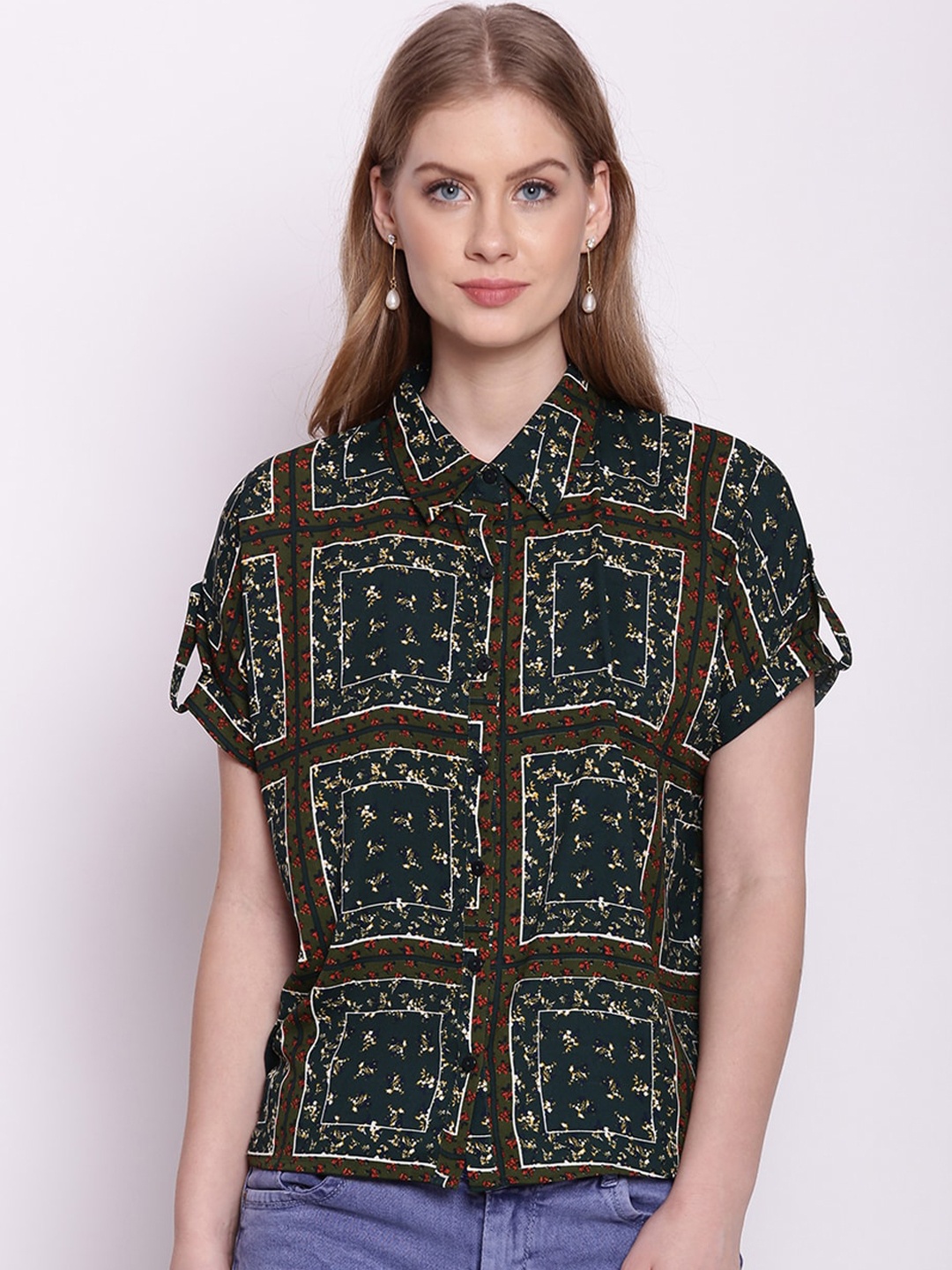 Zink London Women Blue Printed Casual Shirt