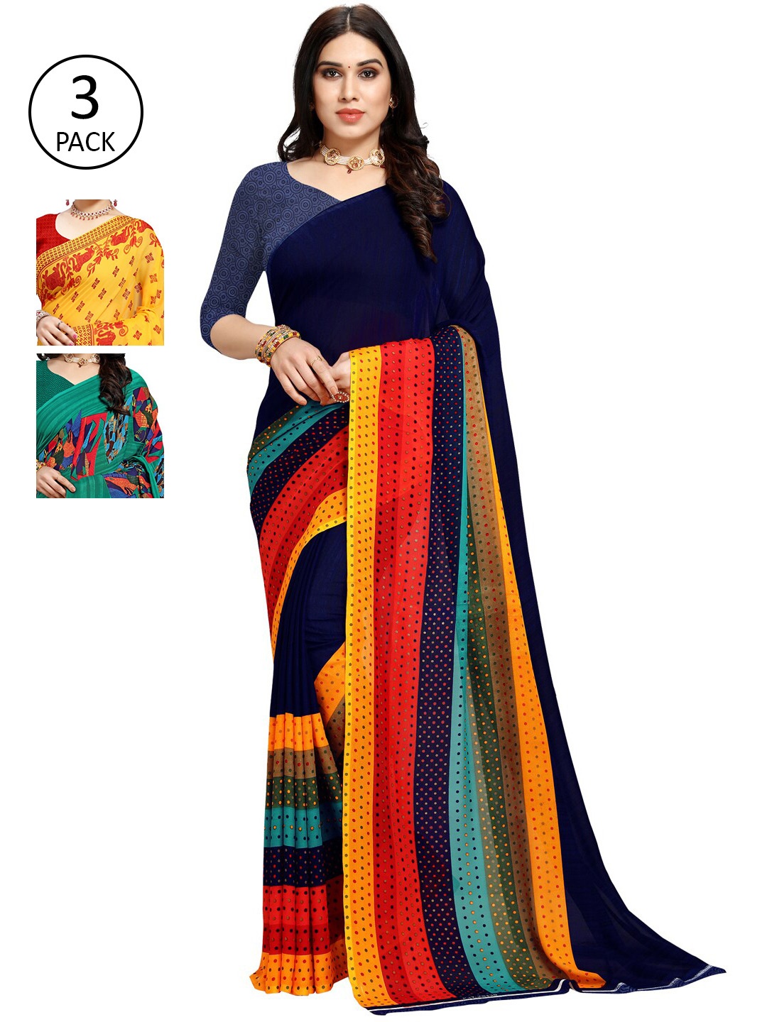 KALINI Pack Of 3 Yellow & Red Saree