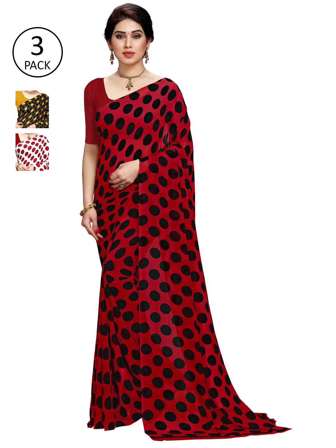 KALINI Pack Of 3 Yellow & Black Saree