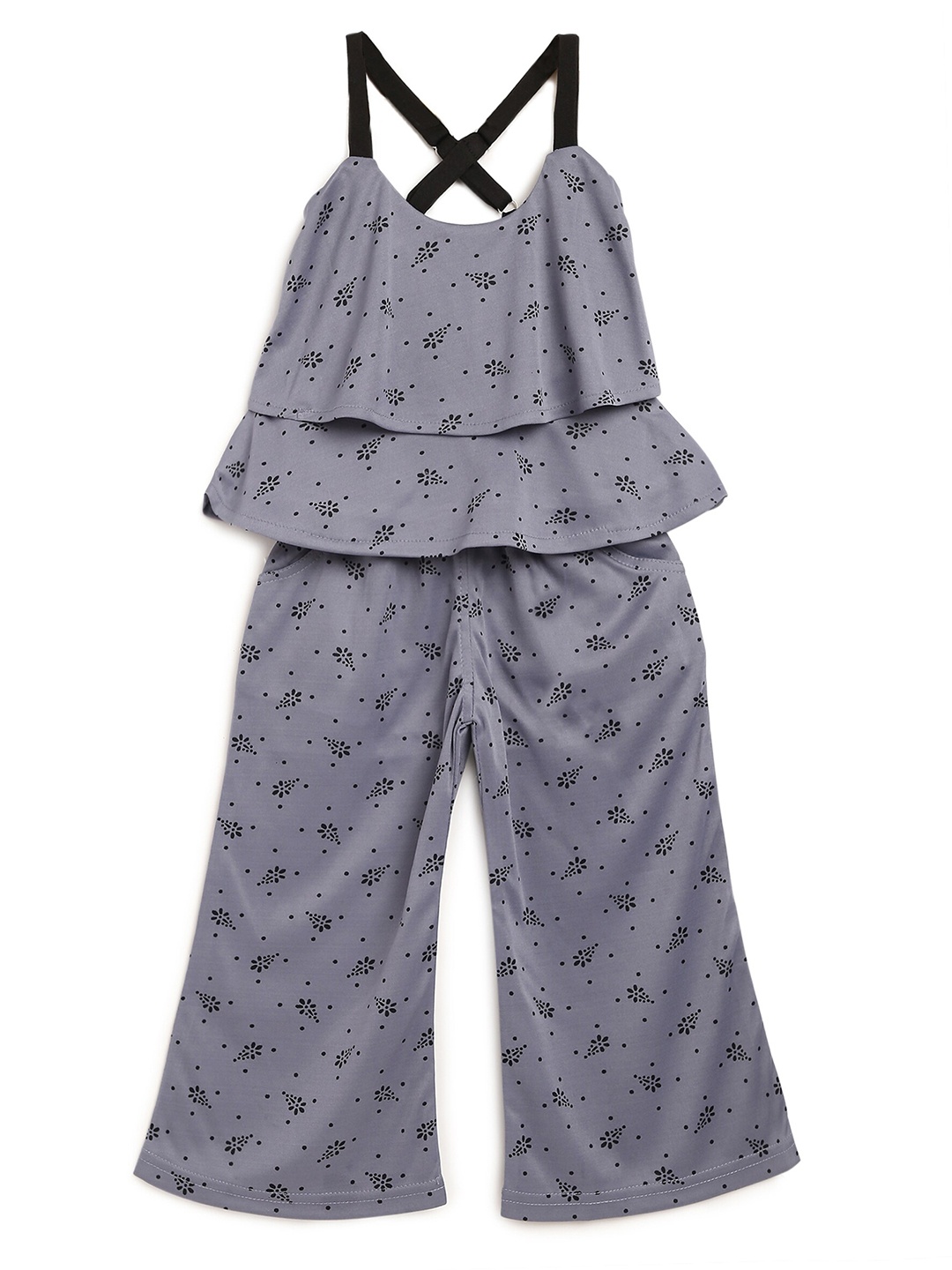 ADIVA Girls Grey & Black Printed Top with Palazzos