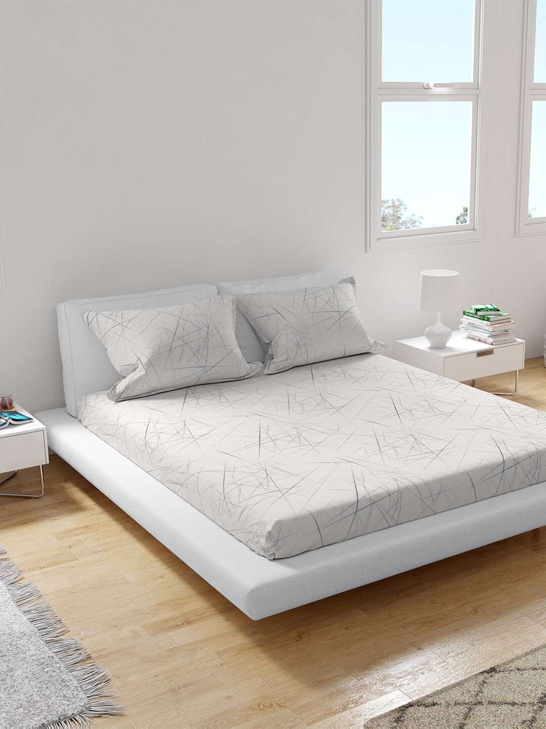 Himeya White & Grey Geometric 200 TC Cotton King Sustainable Bedsheet with 2 Pillow Covers
Himeya White & Grey Geometric 200 TC Cotton King Sustainable Bedsheet with 2 Pillow Covers