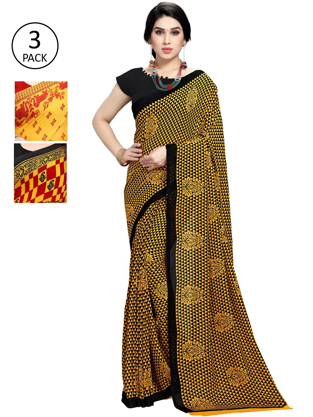 KALINI Assorted Pack of 3 Poly Georgette Sarees