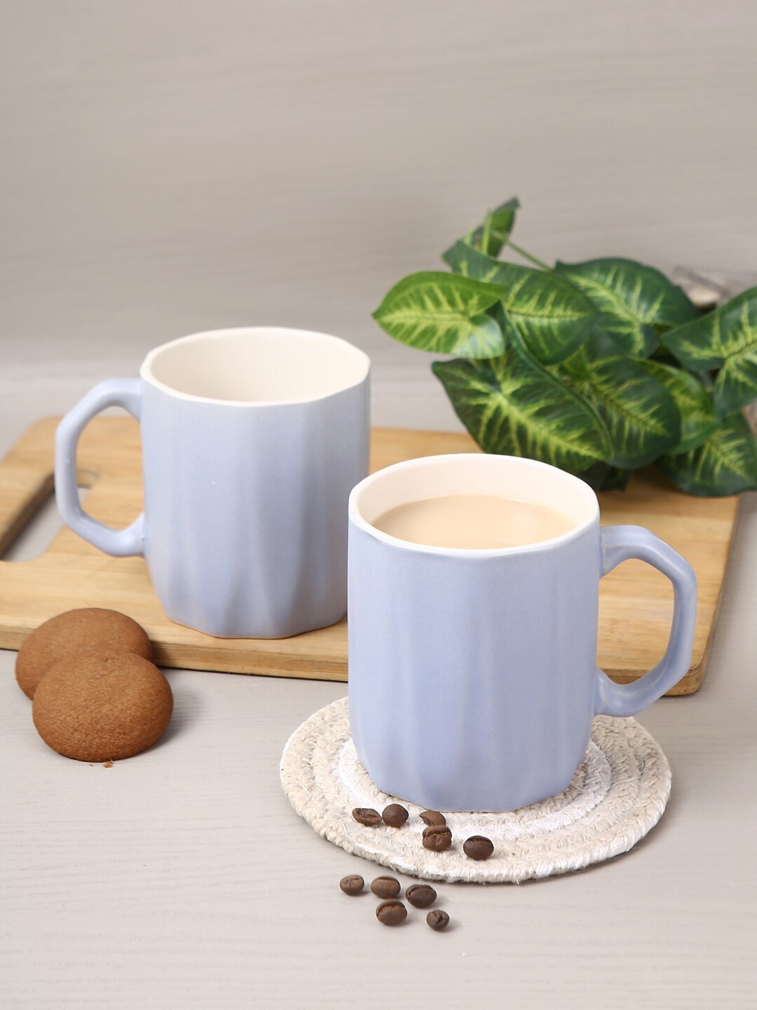 Aapno Rajasthan Set Of 2 Blue Textured Ceramic Glossy Mugs