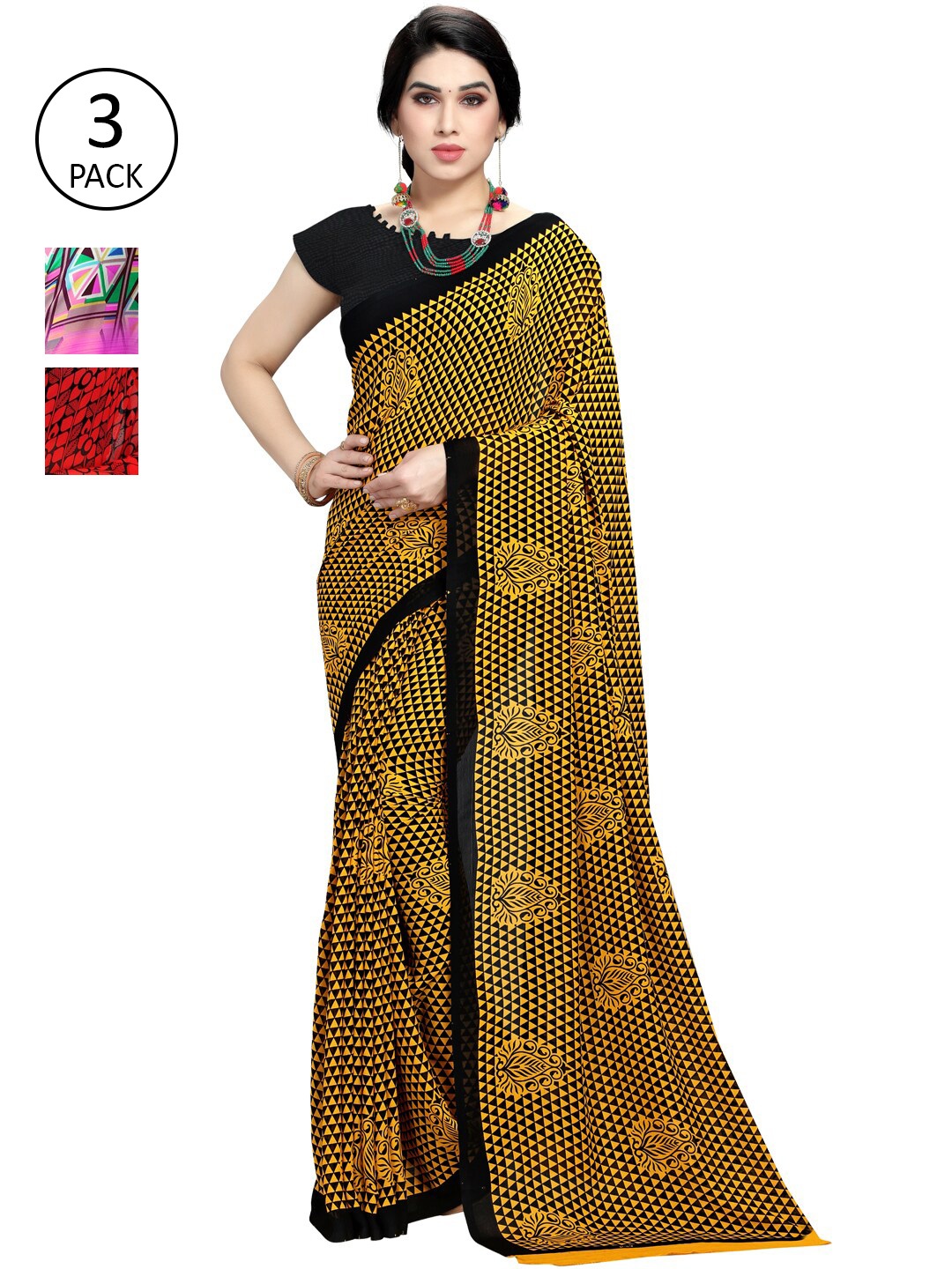 KALINI Red & Black Pack of 3 Saree