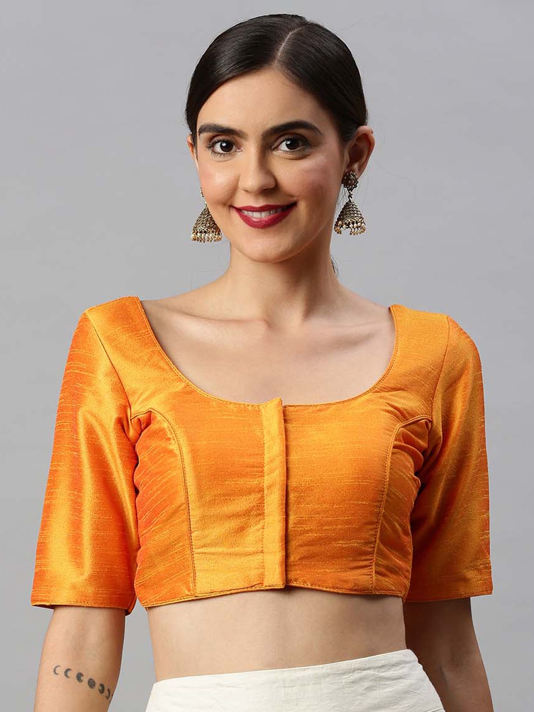 Soch Women Mustard Yellow Solid Saree Blouse