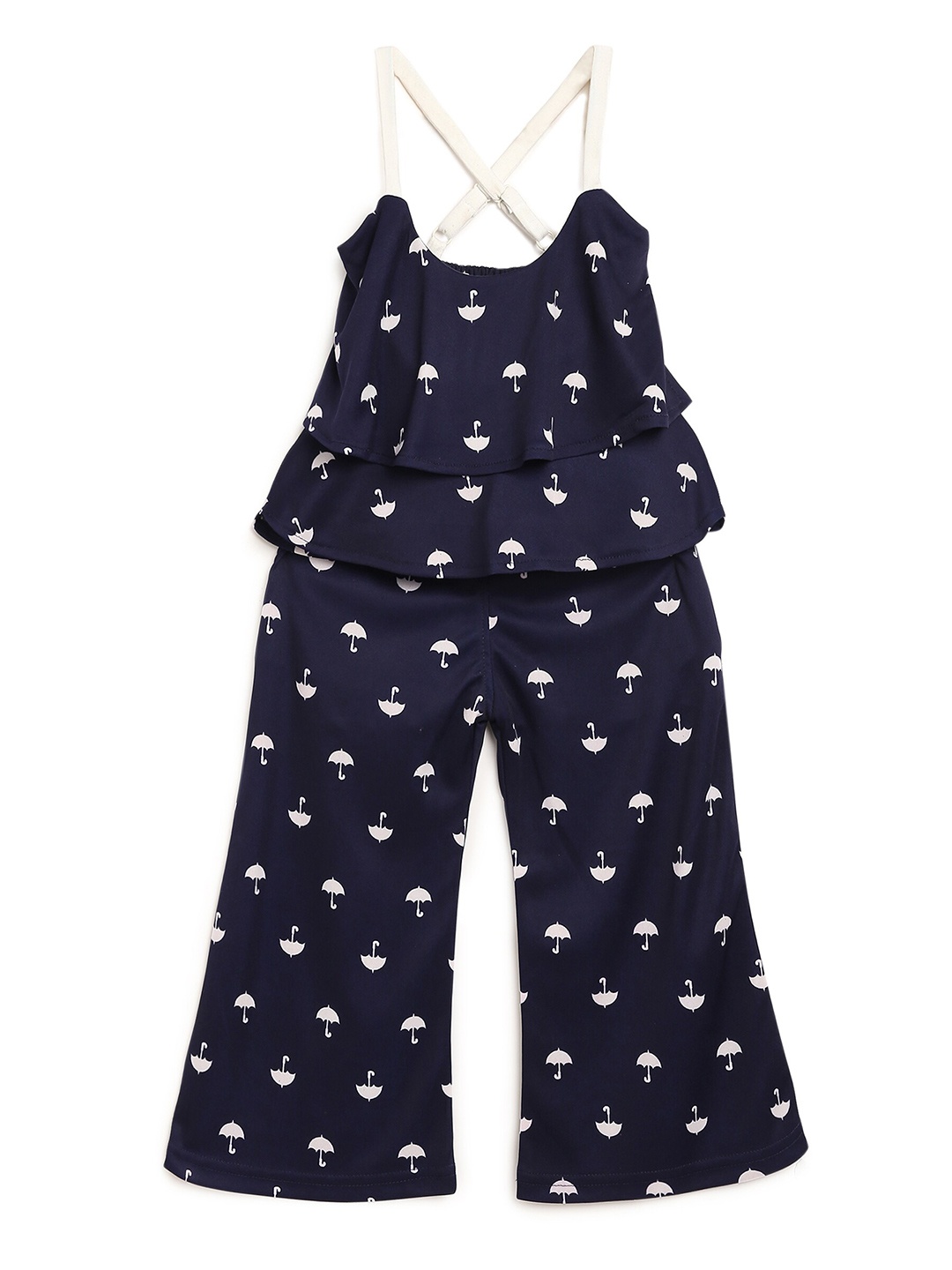 ADIVA Girls Blue & White Printed Top with Palazzos