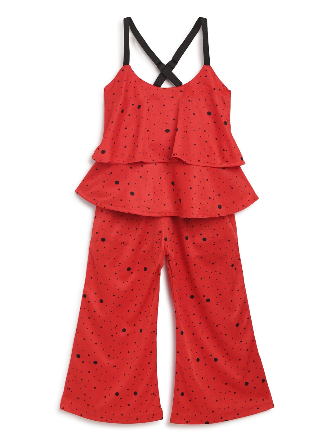 ADIVA Girls Red & Black Printed Top with Palazzos