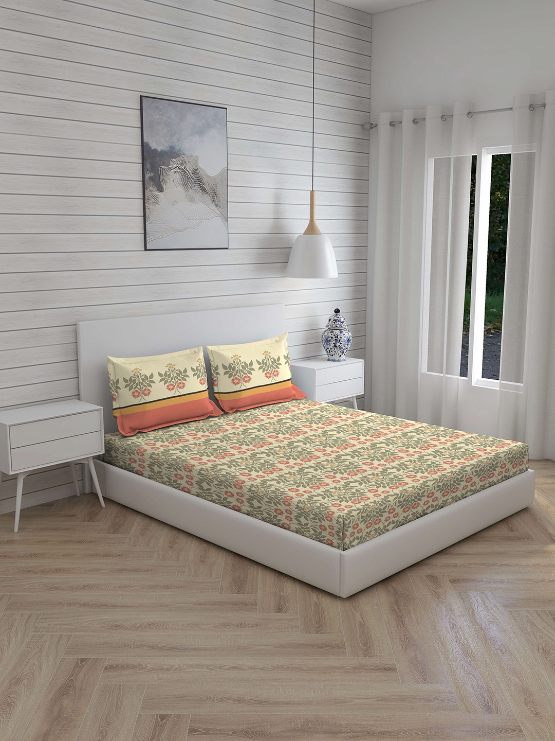 Layers Yellow & Peach-Coloured Floral 144 TC Cotton Queen Bedsheet with 2 Pillow Covers
Layers Yellow & Peach-Coloured Floral 144 TC Cotton Queen Bedsheet with 2 Pillow Covers