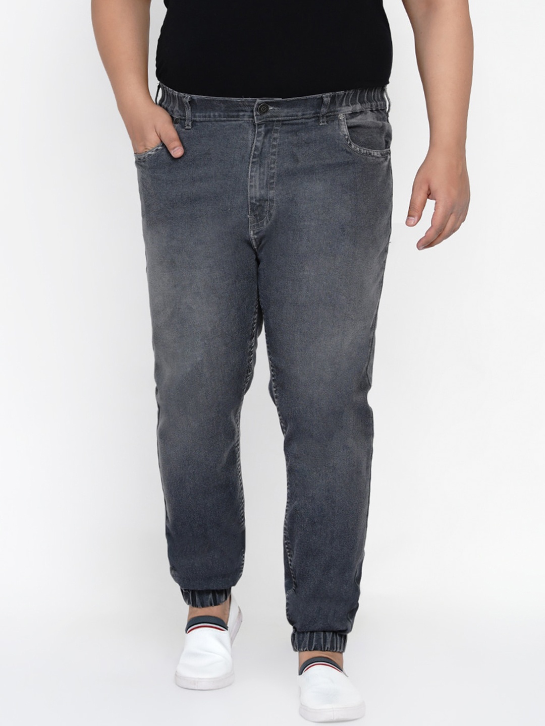 John Pride Plus Size Men Grey Light Fade Regular Fit Mid-Rise Stretchable Jeans