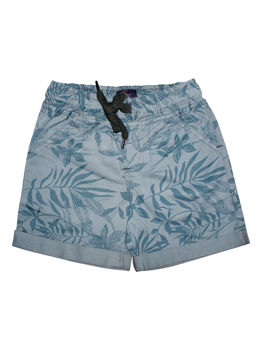 KiddoPanti Boys Green Floral Printed Mid-Rise Regular Shorts
