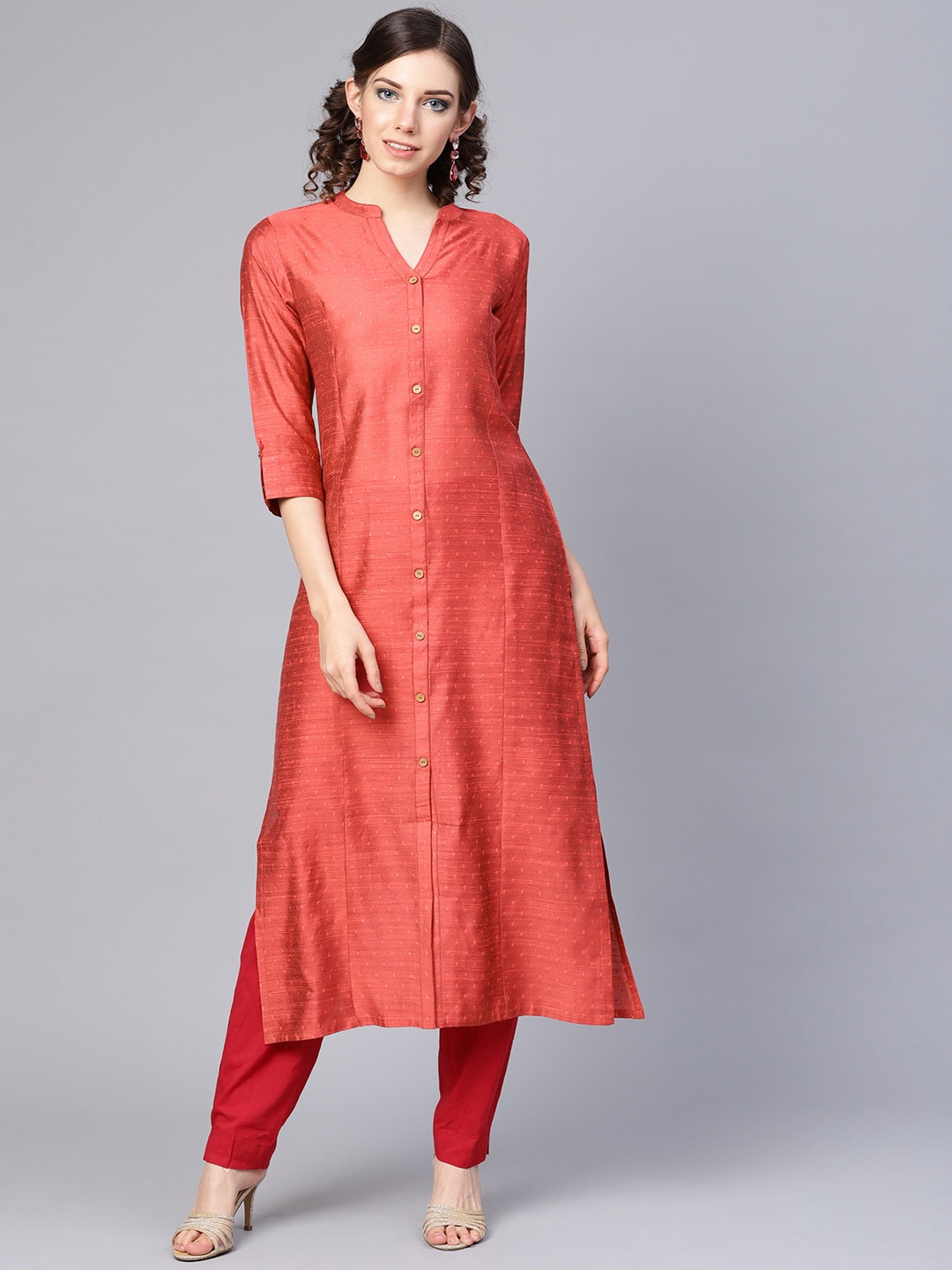 Varanga Women Rust Dobby Kurta