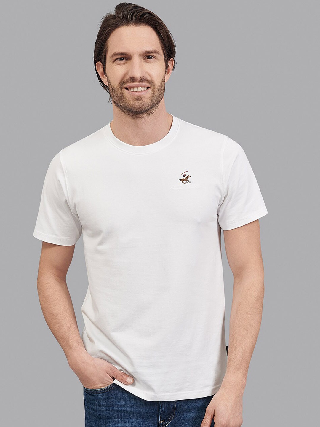 Beverly Hills Polo Club Men White Sports Applique T-shirt