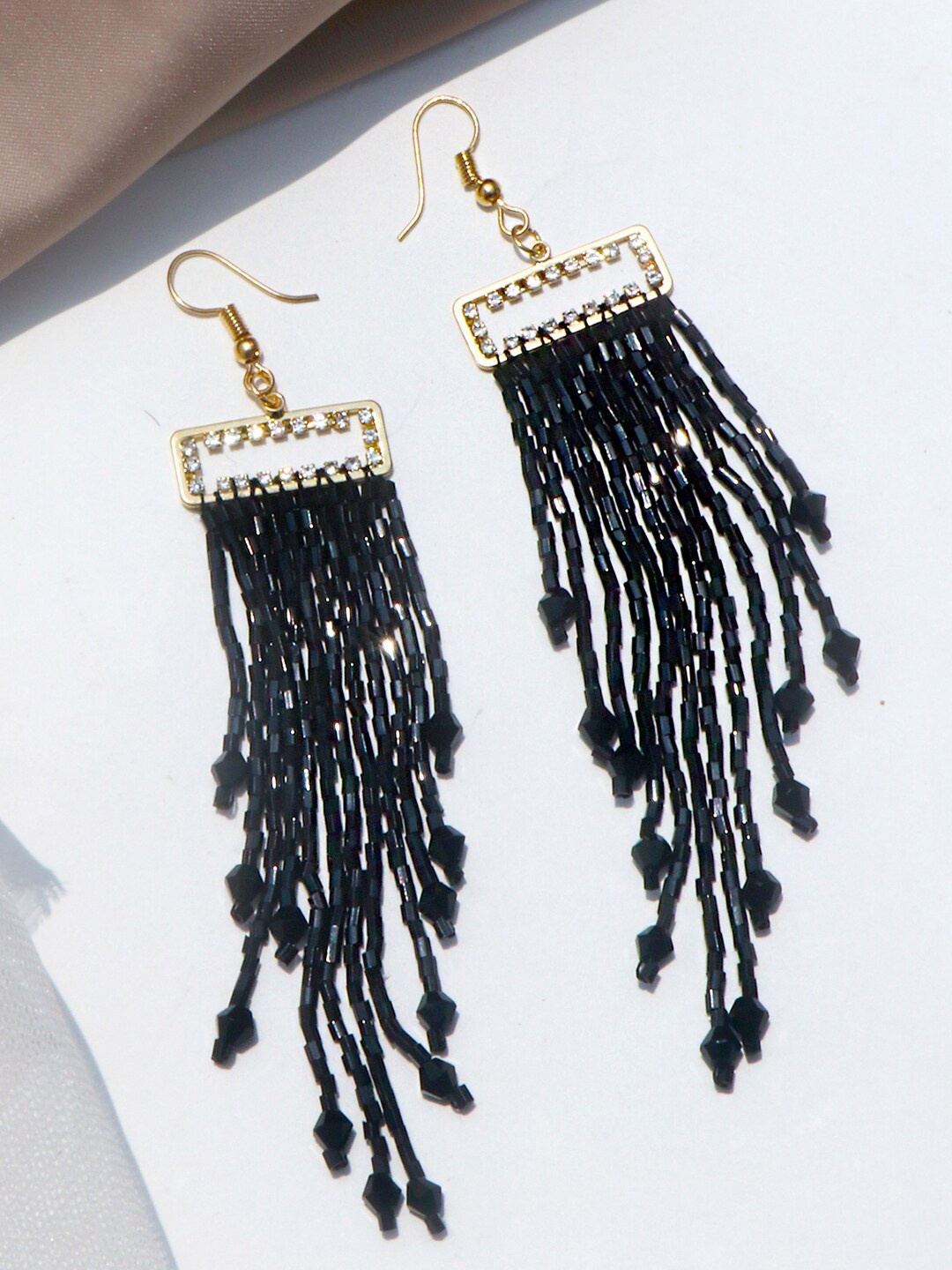 JOKER & WITCH Black Contemporary Drop Tasselled Earrings