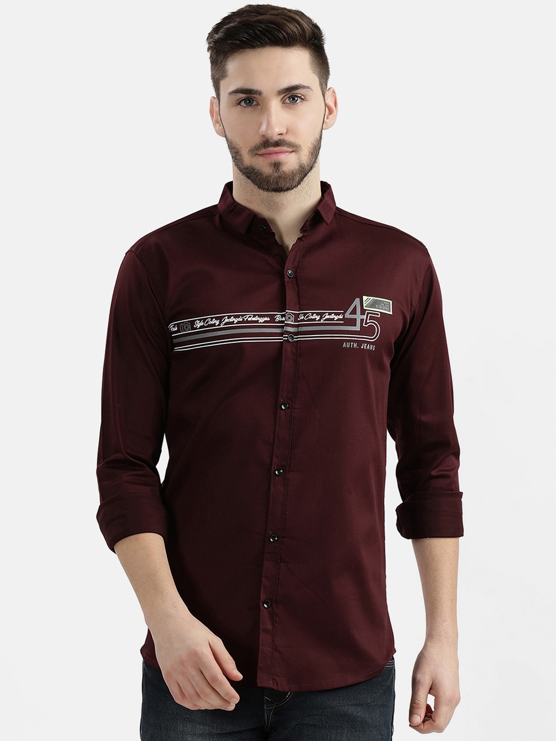 V2 Value & Variety Men Maroon Slim Fit Cotton Casual Shirt