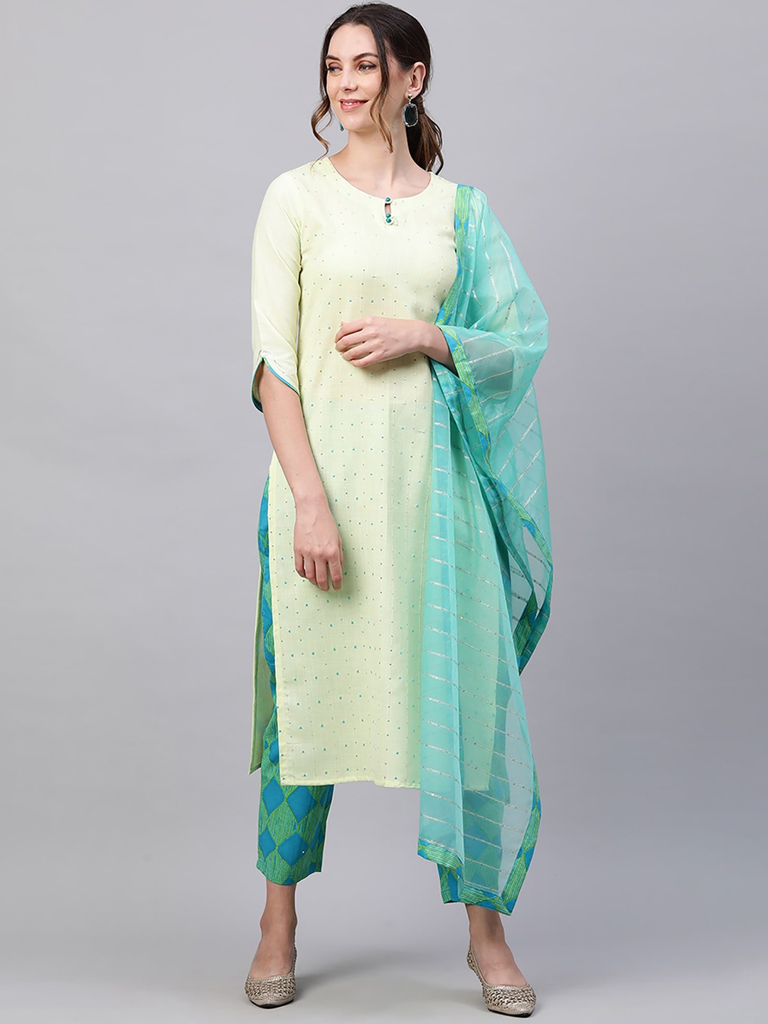 Indo Era Women Lime Green Ethnic Motifs Embroidred Kurta with Trousers & With Dupatta
Indo Era Women Lime Green Ethnic Motifs Embroidred Kurta with Trousers & With Dupatta