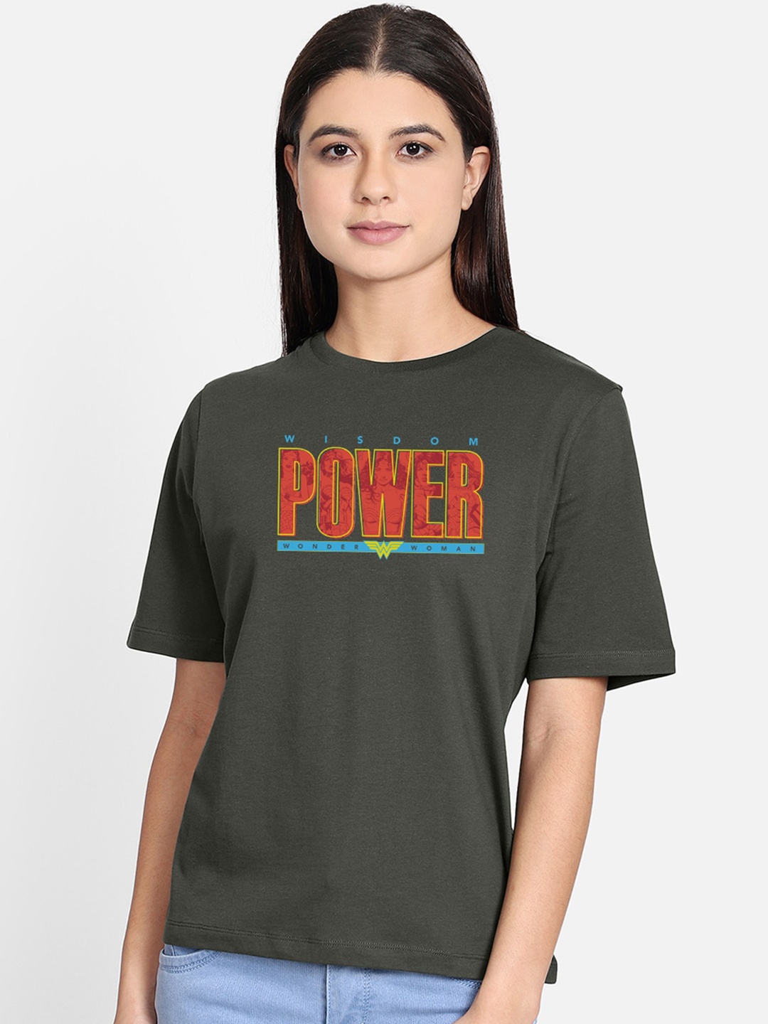 Free Authority Women Olive-Green Cotton Wonder Woman Print Drop-Shoulder Sleeves Pure Cotton T-shirt
Free Authority Women Olive-Green Cotton Wonder Woman Print Drop-Shoulder Sleeves Pure Cotton T-shirt