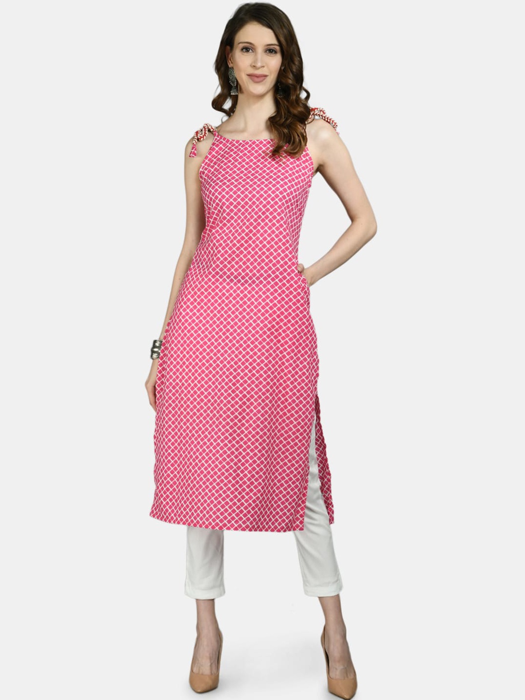 Myshka Women Pink Geometric Printed Kurta