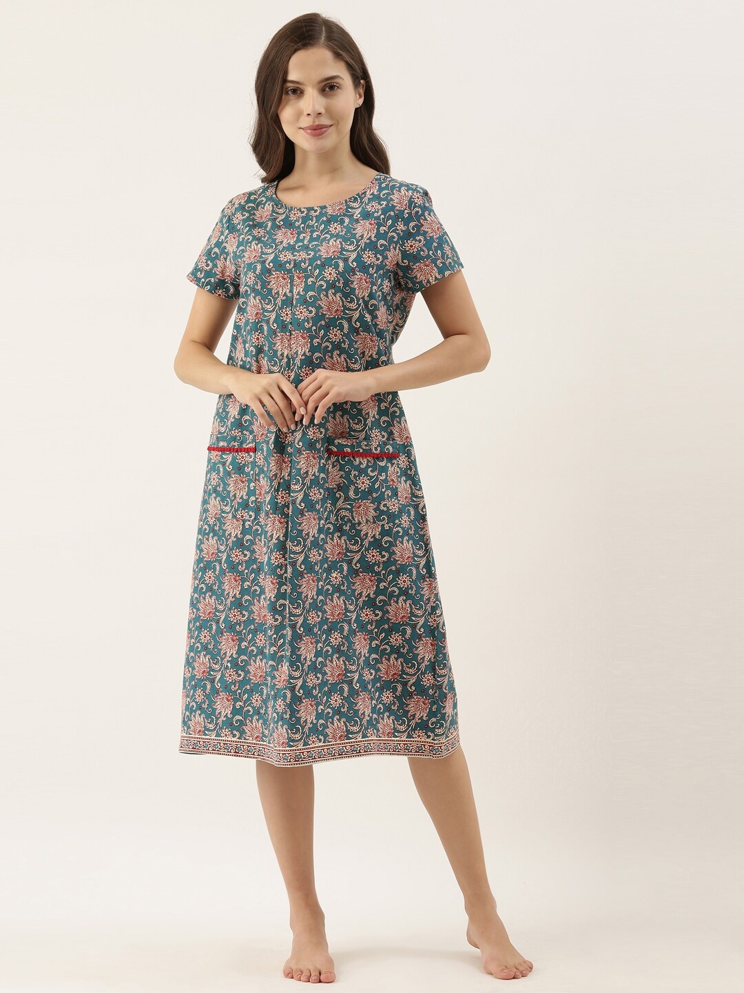 Bannos Swagger Blue & Maroon Printed Nightdress