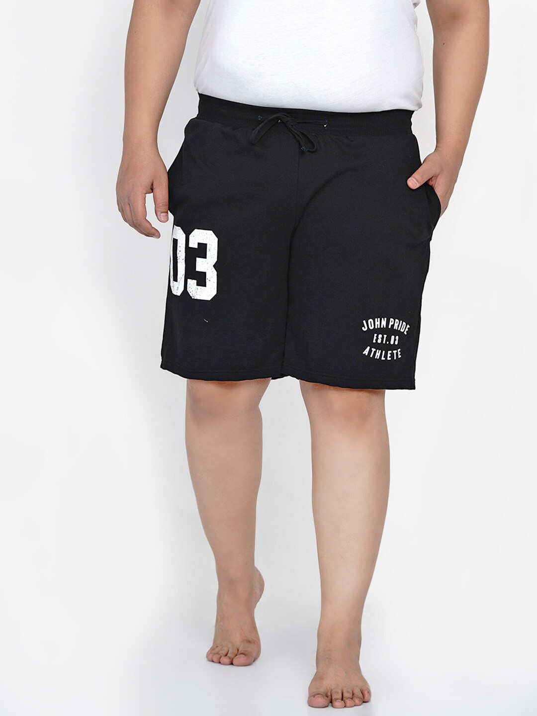 John Pride Men Black & White Printed Cotton Lounge Shorts