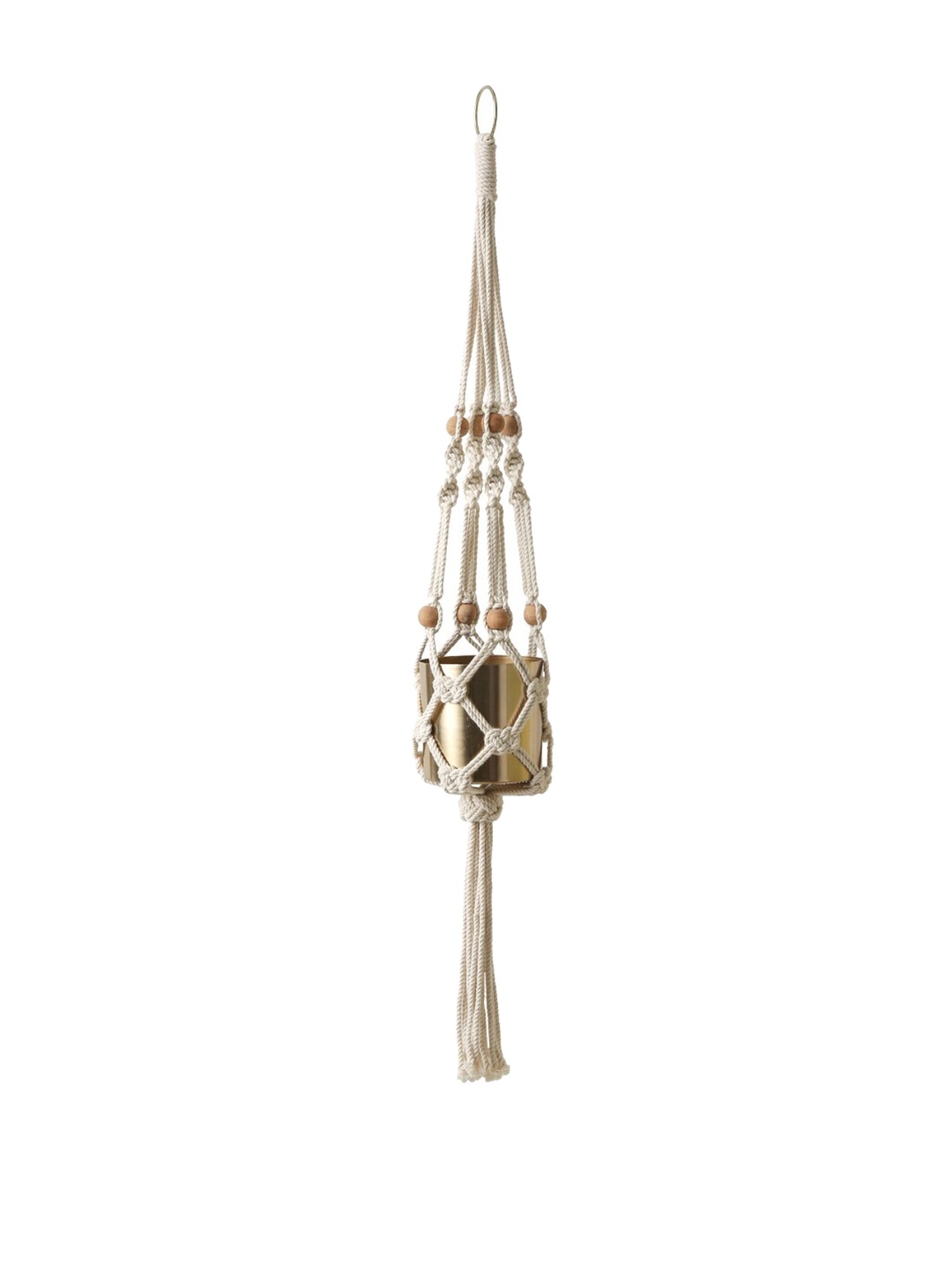 Amoliconcepts Off-White Handcrafted Cotton Macrame Planter Holder