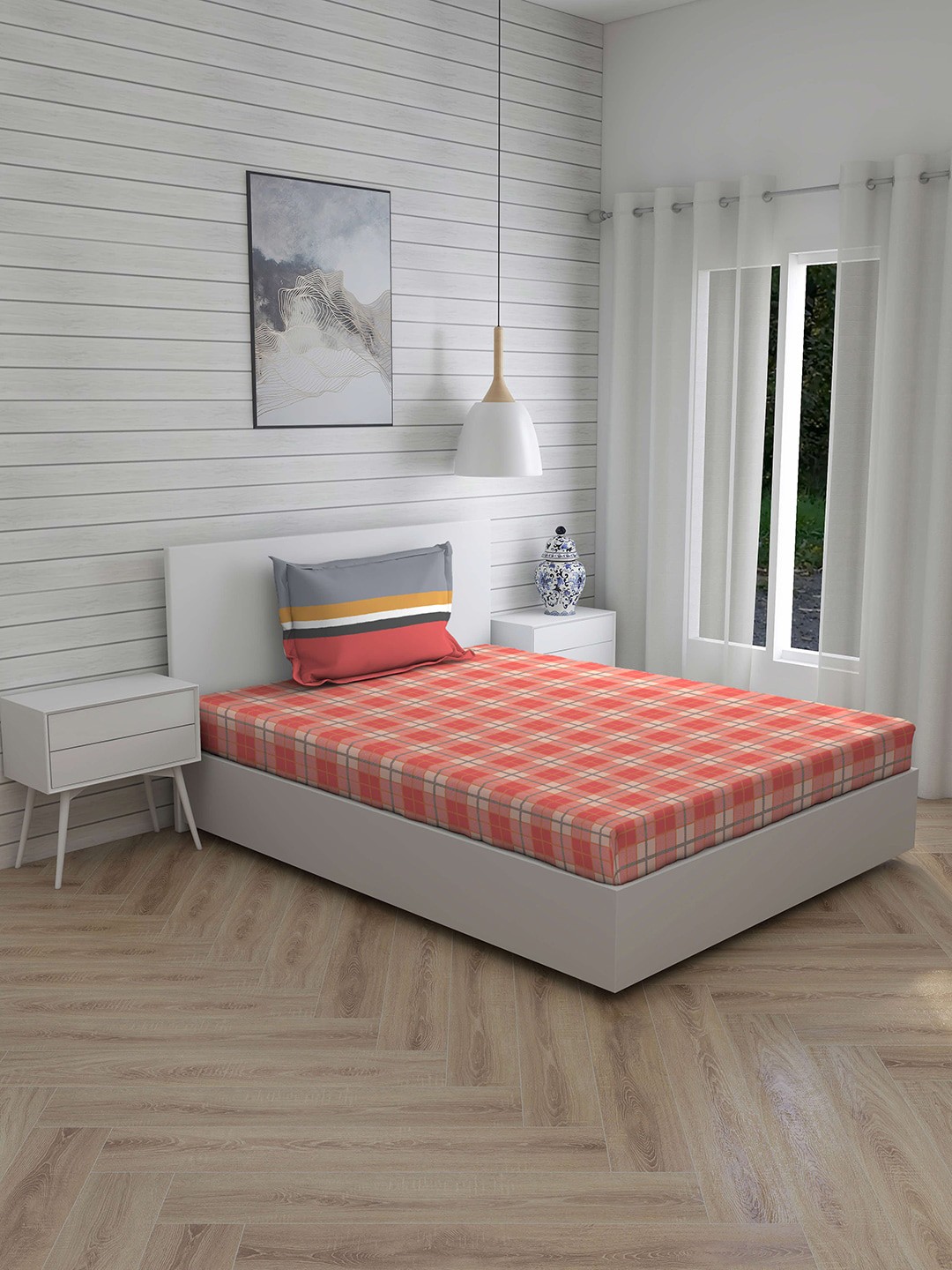 Layers Coral Pink & Yellow Geometric 144 TC Cotton Single Bedsheet with 1 Pillow Covers
Layers Coral Pink & Yellow Geometric 144 TC Cotton Single Bedsheet with 1 Pillow Covers