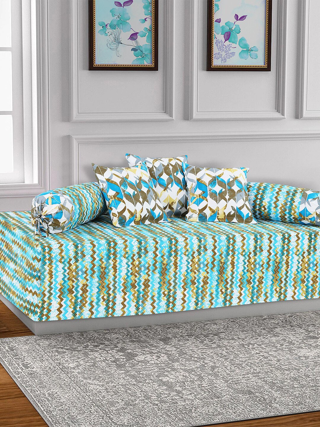 Salona Bichona Set Of 6 Blue & Olive Green Printed Bedsheet With Bolster & Cushion Covers
Salona Bichona Set Of 6 Blue & Olive Green Printed Bedsheet With Bolster & Cushion Covers
