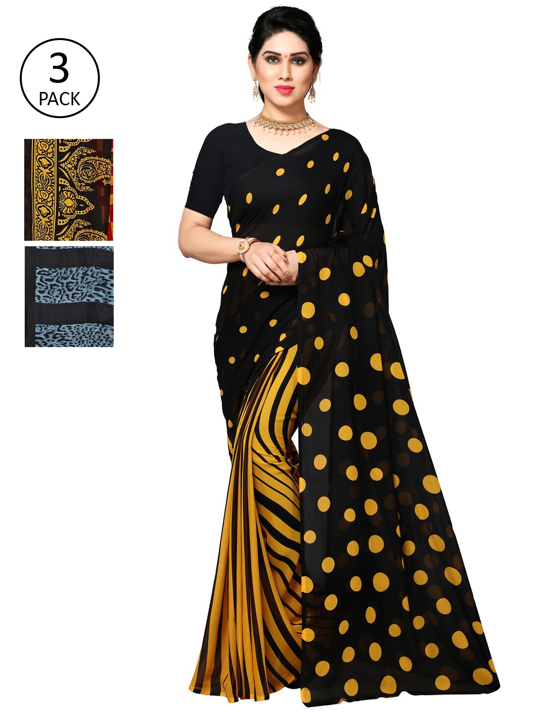 KALINI Yellow & Red Pack of 3 Saree