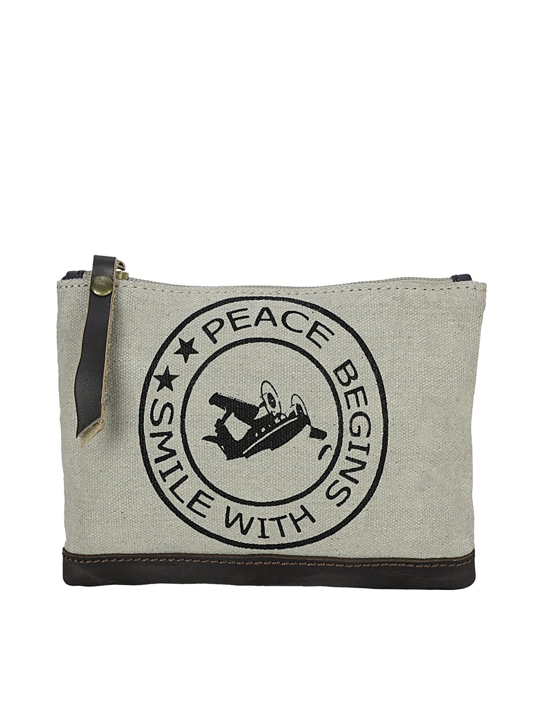 NEUDIS Unisex Beige Printed Canvas Zip Around Wallet