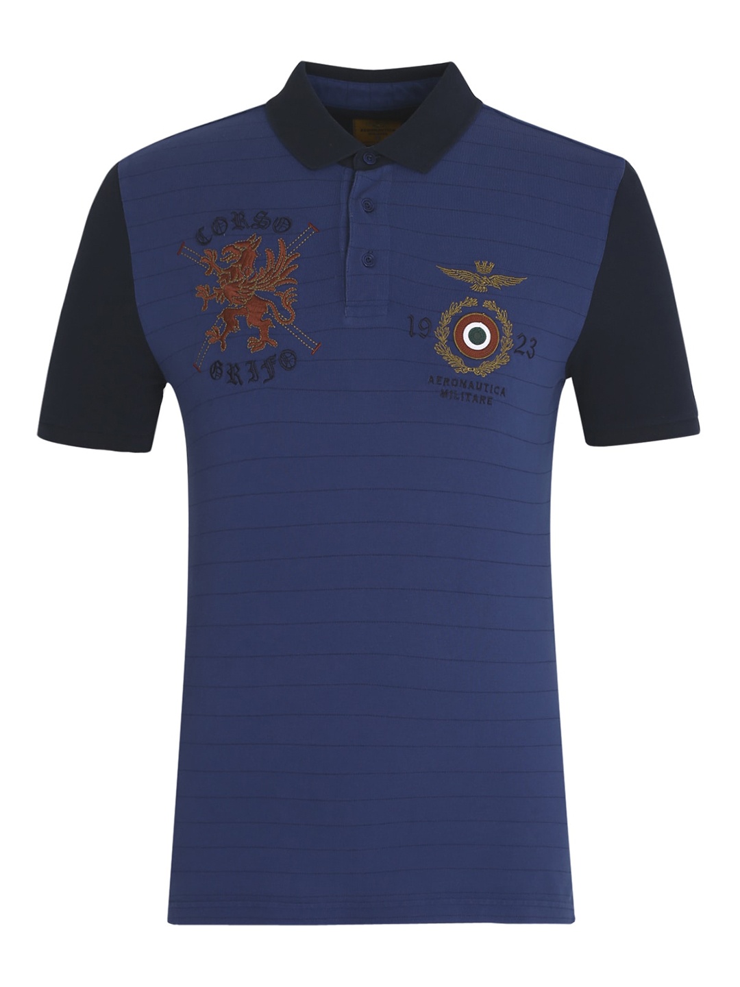 Aeronautica Militare Men Blue Polo Collar Applique T-shirt
