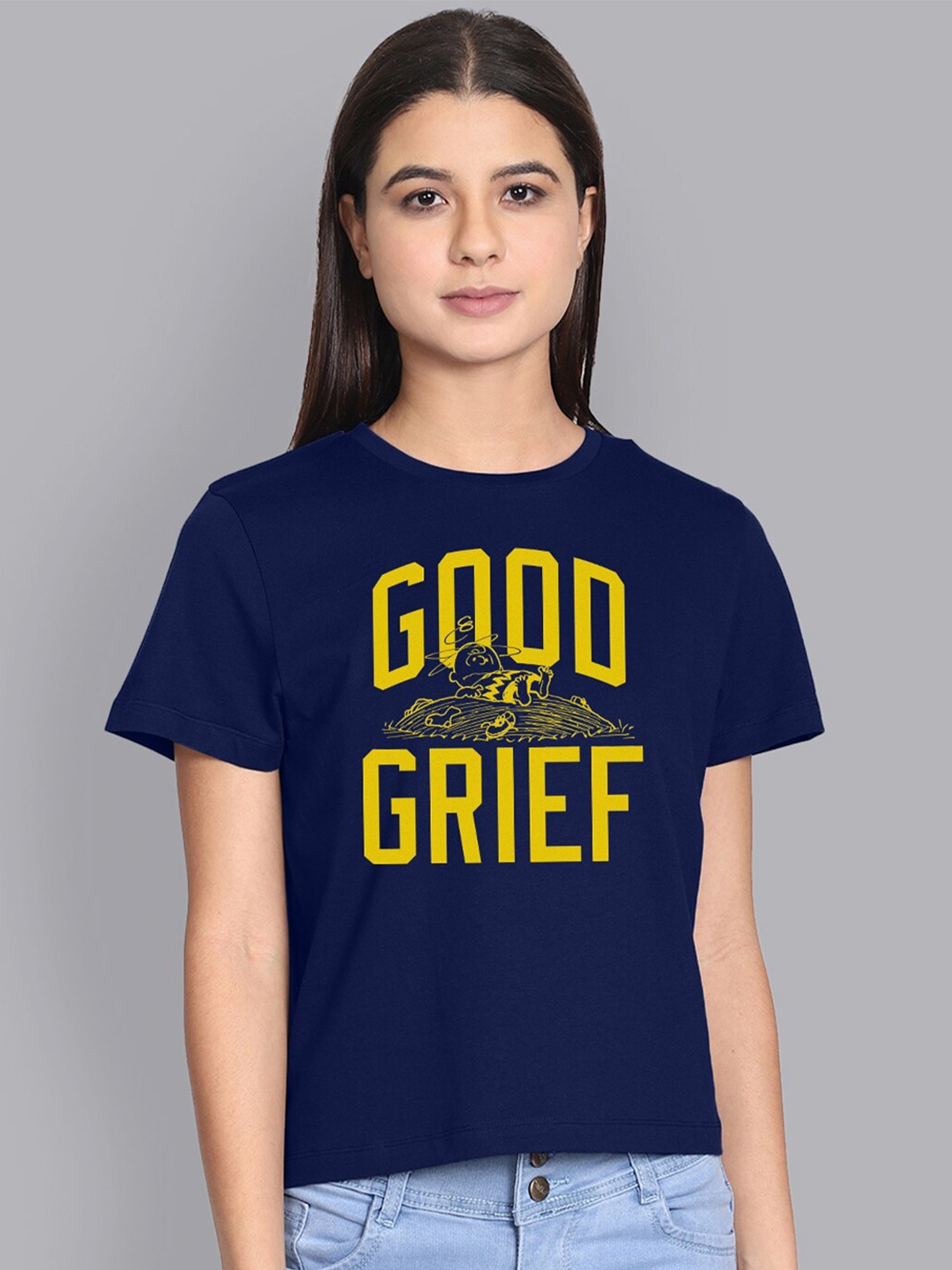Free Authority Women Blue Cotton Peanuts Print Pure Cotton T-shirt