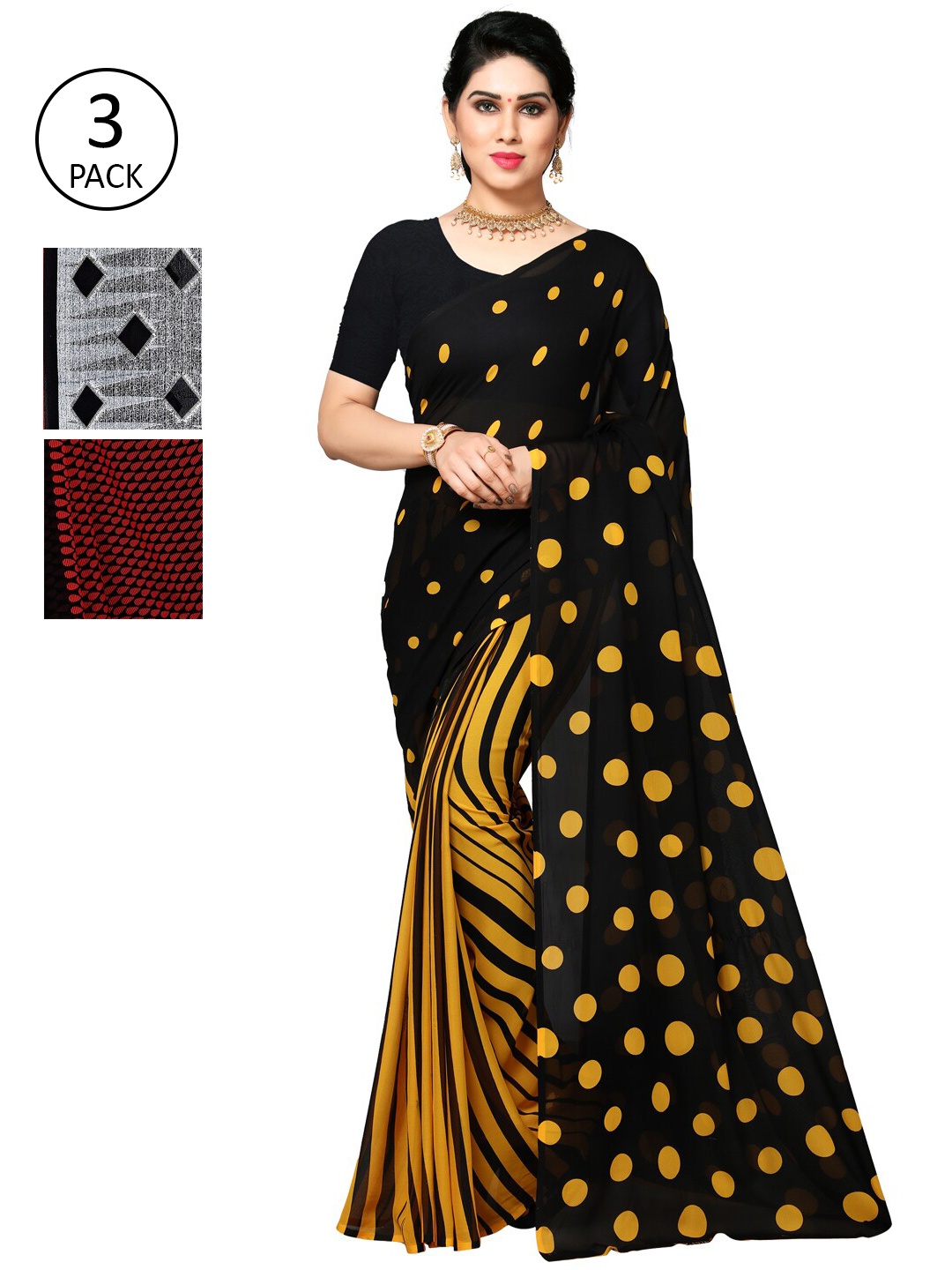 ANAND SAREES Women Pack of 3 Printed Sarees, Yellow