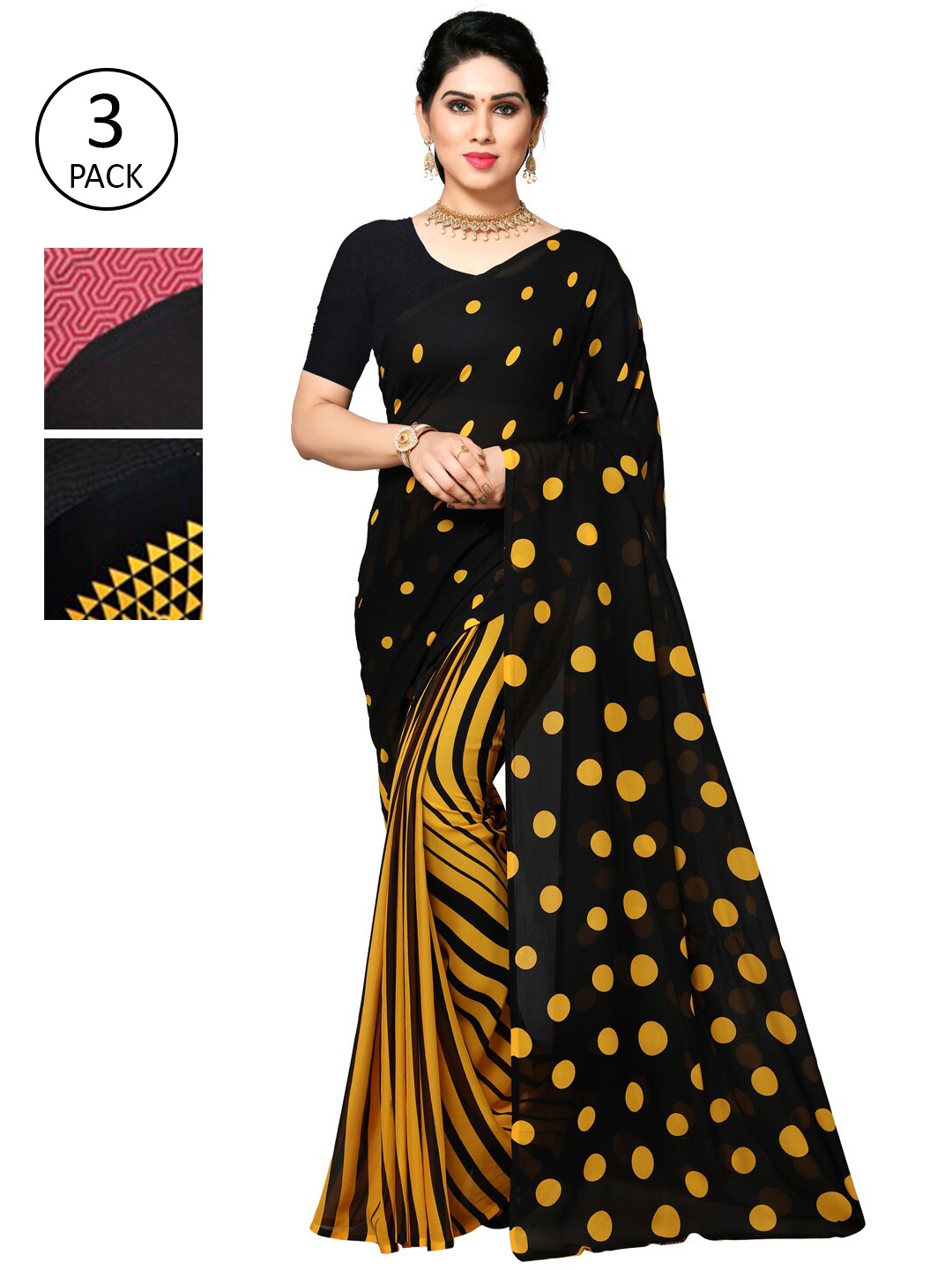 ANAND SAREES Pack Of 3 Printed Sarees, Yellow