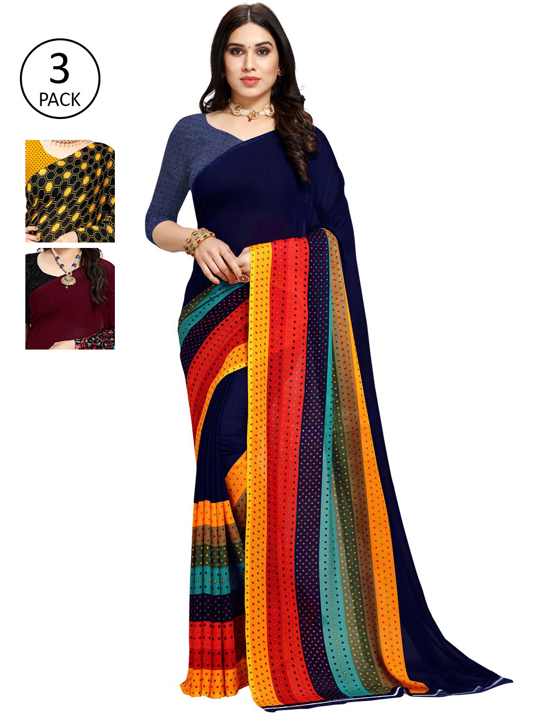 KALINI Pack of 3 Poly Georgette Sarees, Yellow
KALINI Pack of 3 Poly Georgette Sarees, Yellow