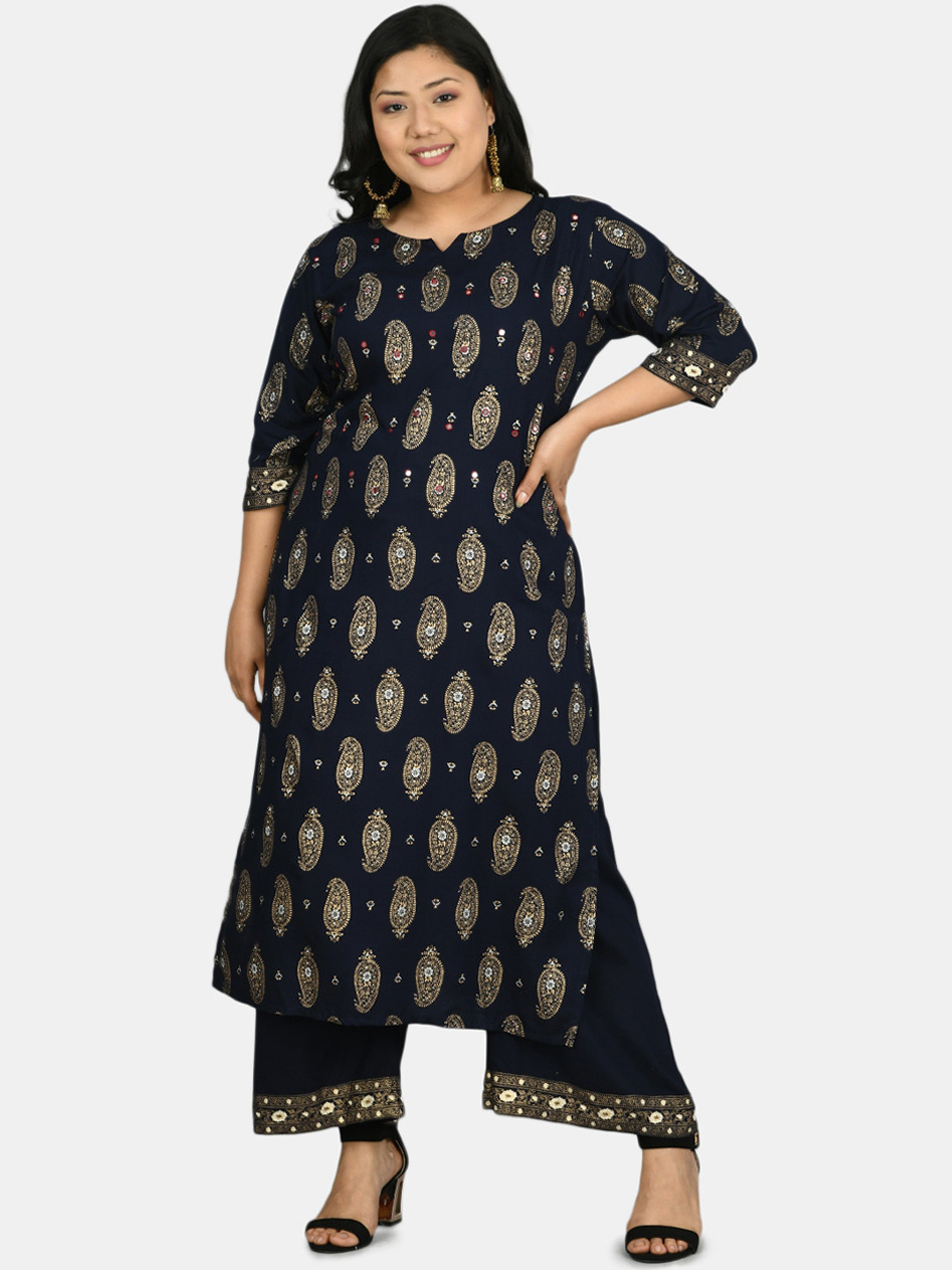 PrettyPlus by Desinoor.com Women Navy Blue Ethnic Motifs Printed Kurta With Palazzos
PrettyPlus by Desinoor.com Women Navy Blue Ethnic Motifs Printed Kurta With Palazzos