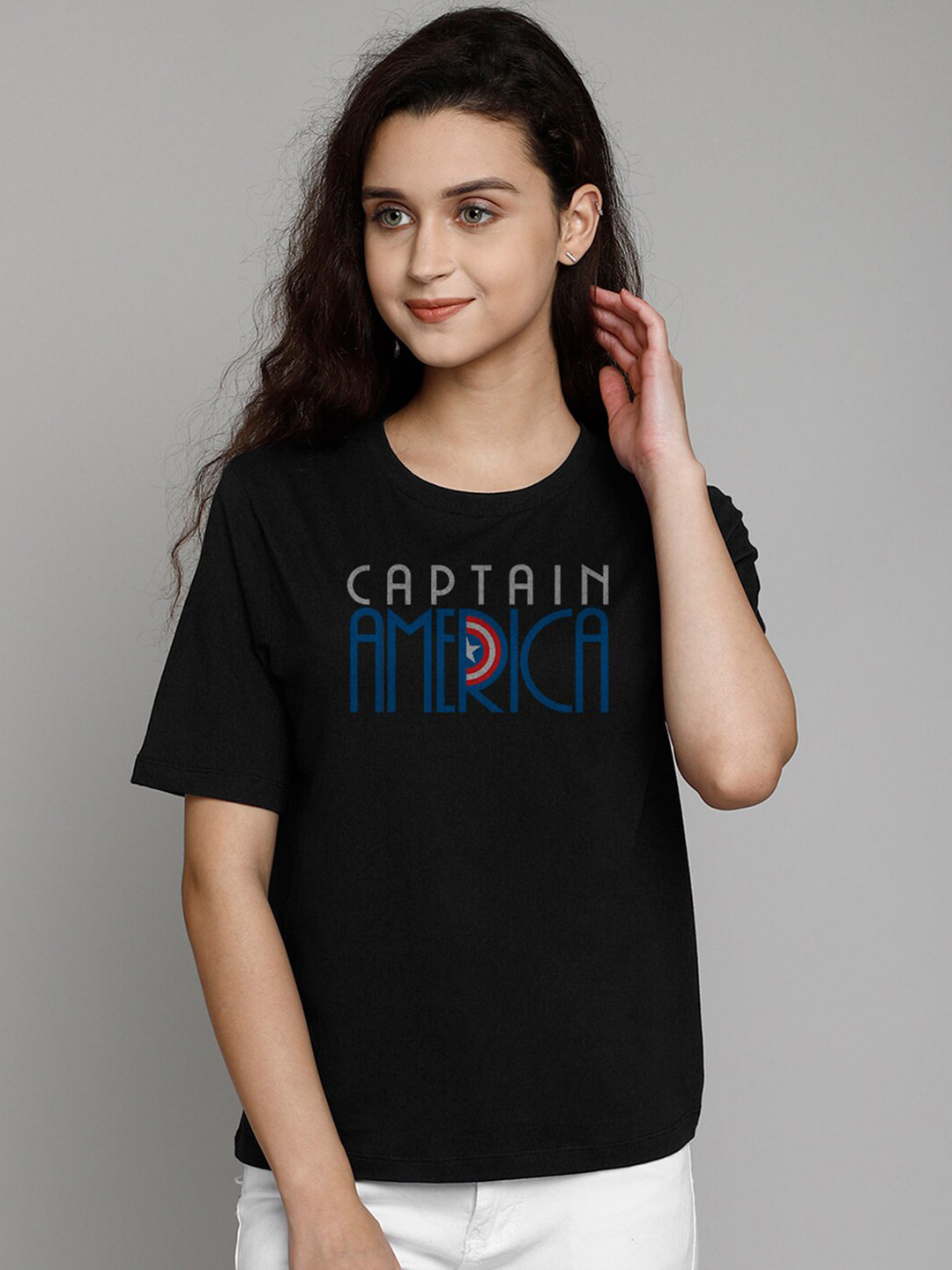 Free Authority Women Black Cotton Captain America Drop-Shoulder Sleeves Pure Cotton T-shirt
Free Authority Women Black Cotton Captain America Drop-Shoulder Sleeves Pure Cotton T-shirt